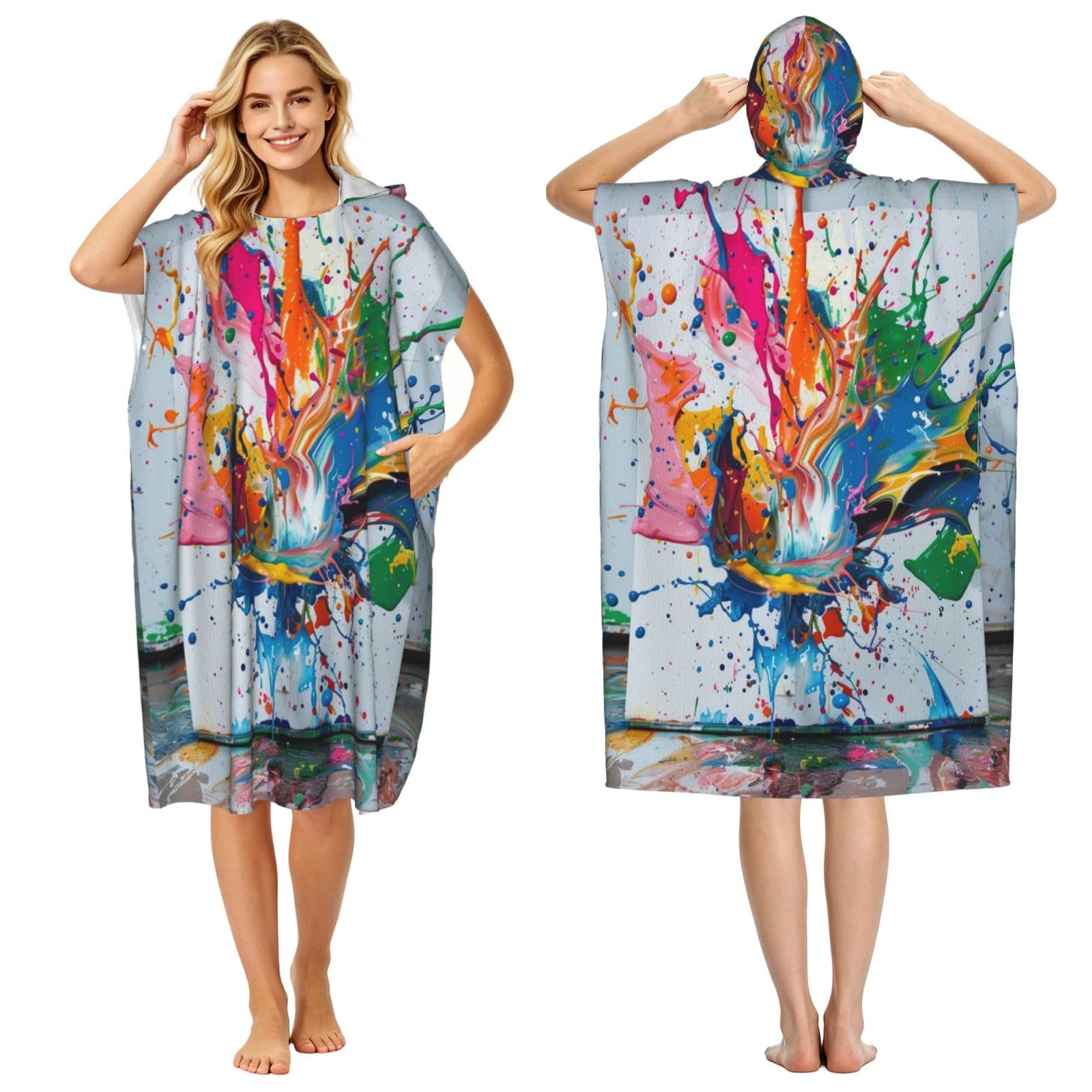 KLGRTJHK Graffiti Splatter Adult Hooded Beach Poncho Towel 43"X35"