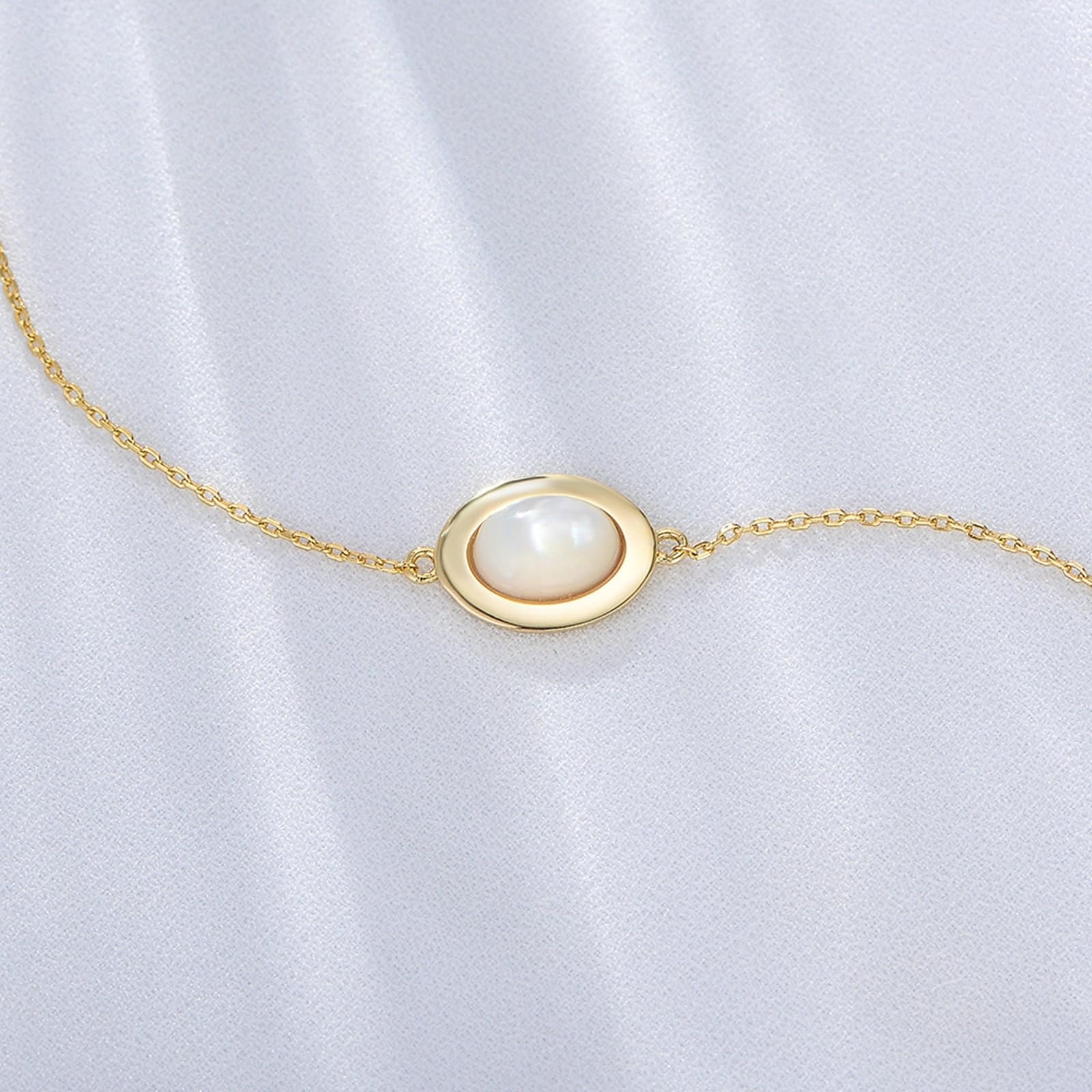 KnSam Au 375/585/750 - Pulseras de oro amarillo para mujer, joyas de oro auténtico, conchas con concha de corte ovalado, brazalete de oro 9 K/14 K/18 K