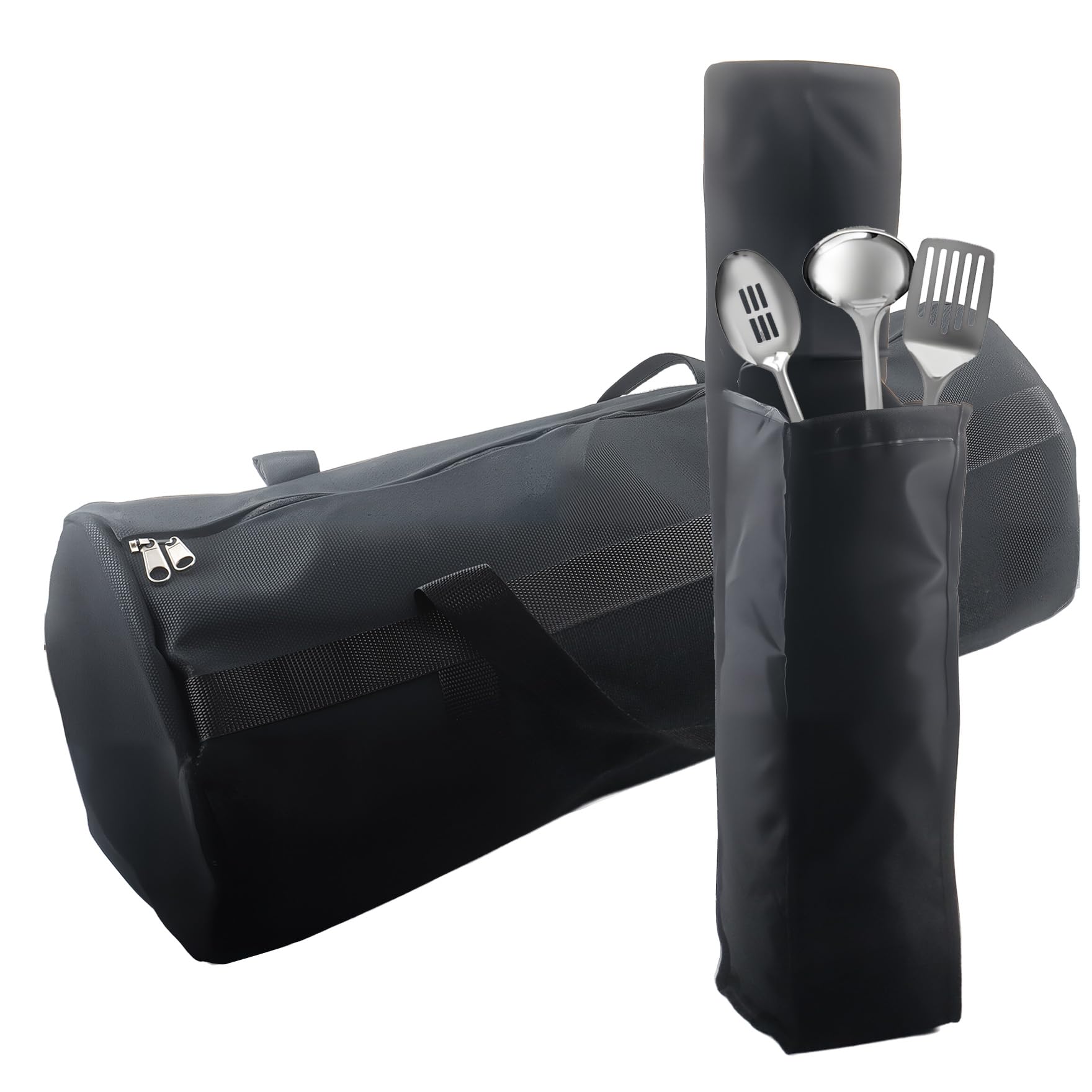 Klmnop 2 Pcs Grill Utensil Storage Bag, 24 "Thick Canvas Grill Accessory Storage Bag with Handle and Waterproof Oxford BBQ Tool Bag for Camping Hiking