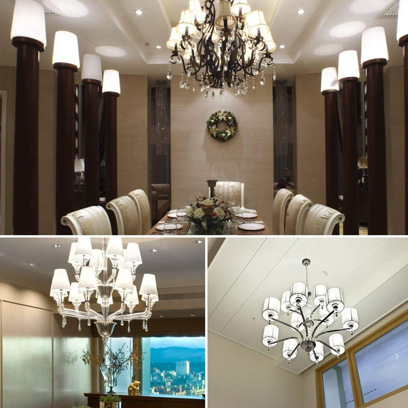 Lxcom Lighting 12W LED Corn Bulb E26/E27 LED Candle Bulbs 100W Incandescent Bulbs Equivalent Daylight White 6000K T10 Chandelier Bulbs E26/E27 Medium Base Candelabra Bulbs,4 Pack (Gold)