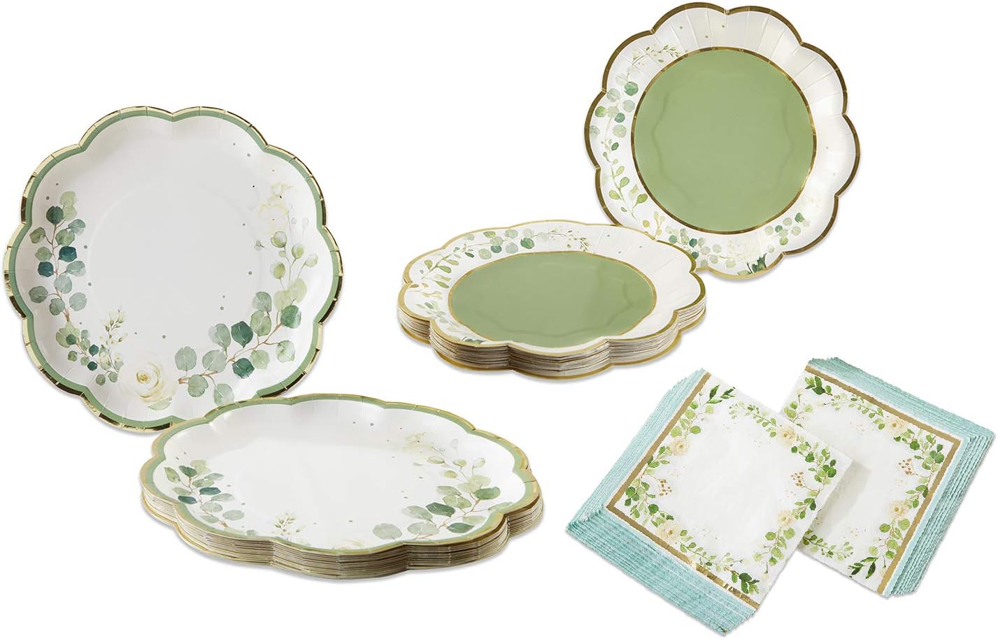 Kate AspenBotanical Garden Paper Plates Napkins, 16pcs 7 inch & 16pcs 9 inch Heavy Duty Disposable Party Plates, 30pcs 6.5 inch Durable Paper Napkins for Birthday, Baby Shower, Wedding Party