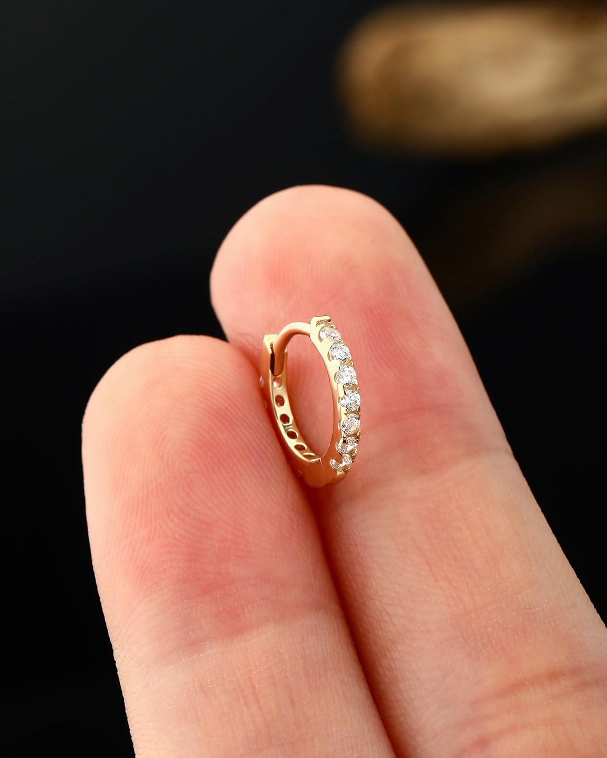 Jewseen 14K Gold Huggie Hoop Earrings 20G Minimalist Earrings for Women Solid Gold Small Hoops Earring for Earlobe 14Kt Cubic Zirconia Cartilage Helix Earrings for Women 6/7/8/9/10MM Hypoallergenic - Image 4