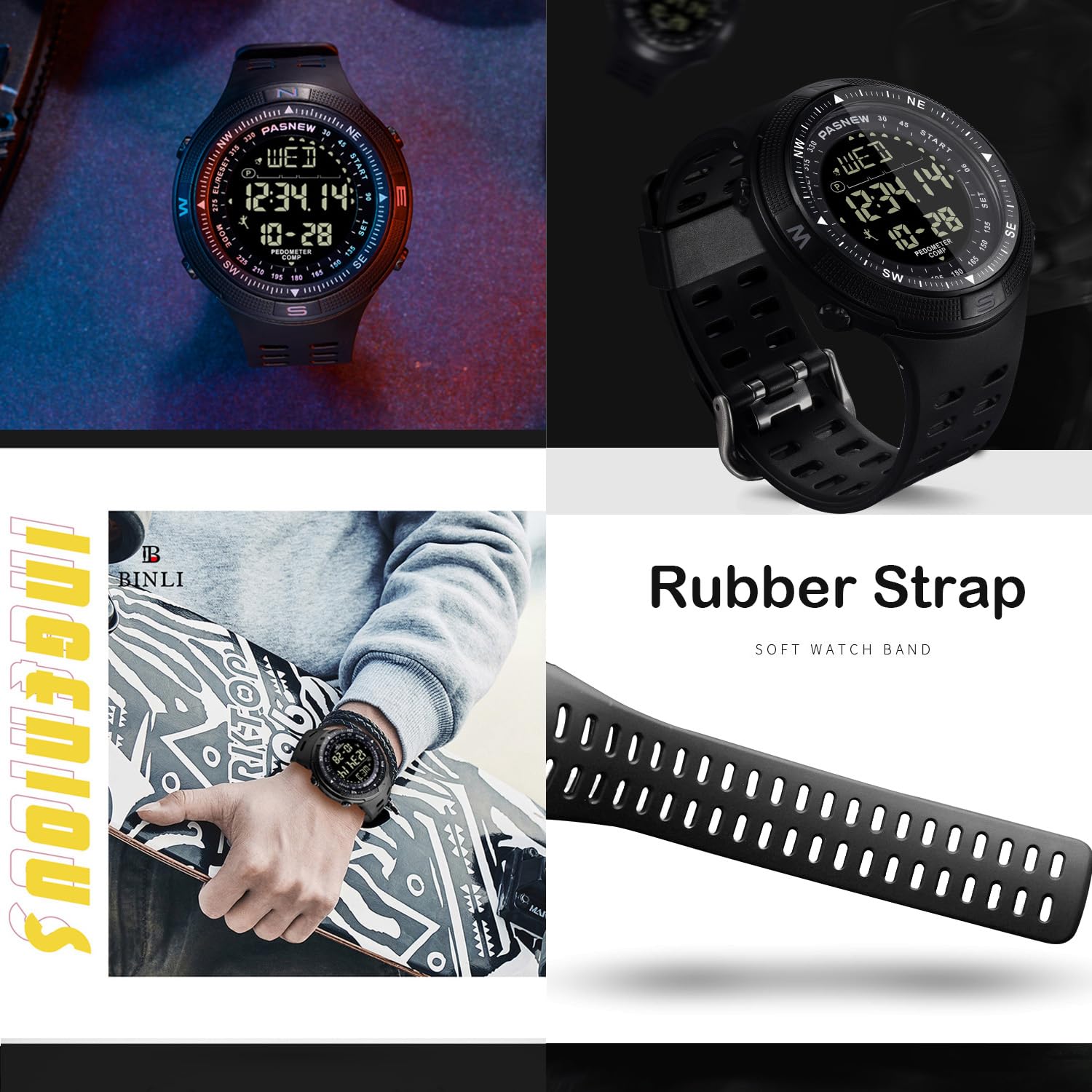 PASNEW Orologio per bambini,Orologio impermeabile sportivo per ragazzi,Orologio da esterno con calendario di allarme a LED 50M,Orologi con luminoso