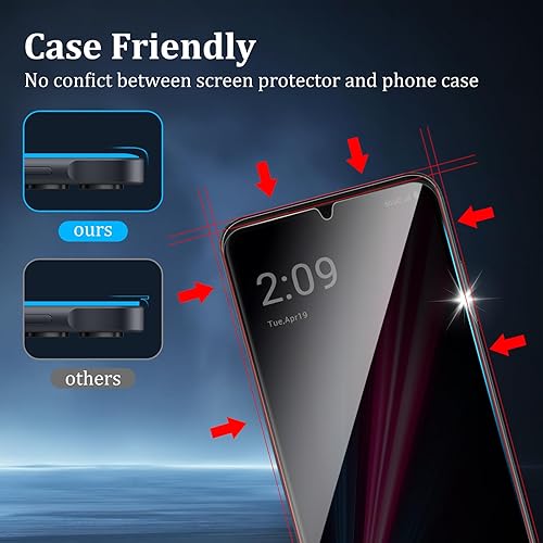 Miniatura 3 de Paquete de 4 protectores de pantalla de privacidad para T-Mobile Revvl 6 Pro 5G con 2 protectores de lente de cámara, dureza 9H, antiespía