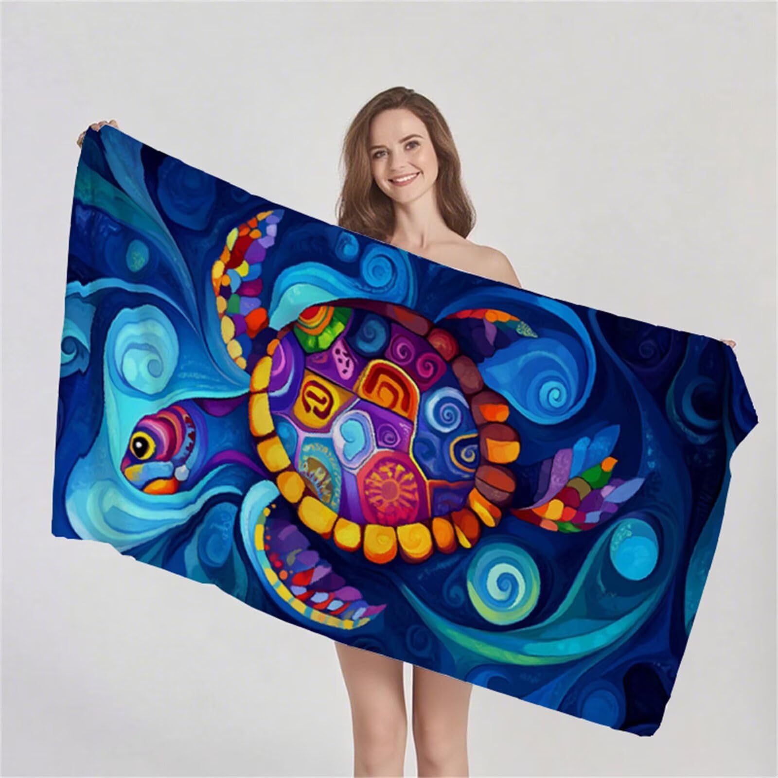 Telo Mare Microfibra 220x100 cm Telo Mare Grande, Asciugamano Palestra Assorbente Asciugatura Rapida, Asciugamano Mare Antisabbi Stuoia Spiaggia per Piscina, Viaggio 2 Set- Tartaruga Coloré G1-230