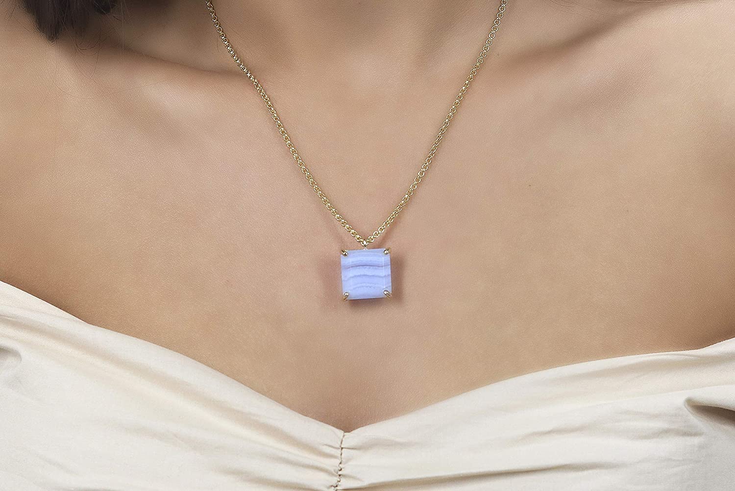 Collar de Ágata de Anémona - Collar de Oro de 14k Hecho a Medida para Mujeres - Collares Hechos a Mano con Estilo para la Moda, Regalos para Mujeres - Joyas de Piedras Naturales para Ella