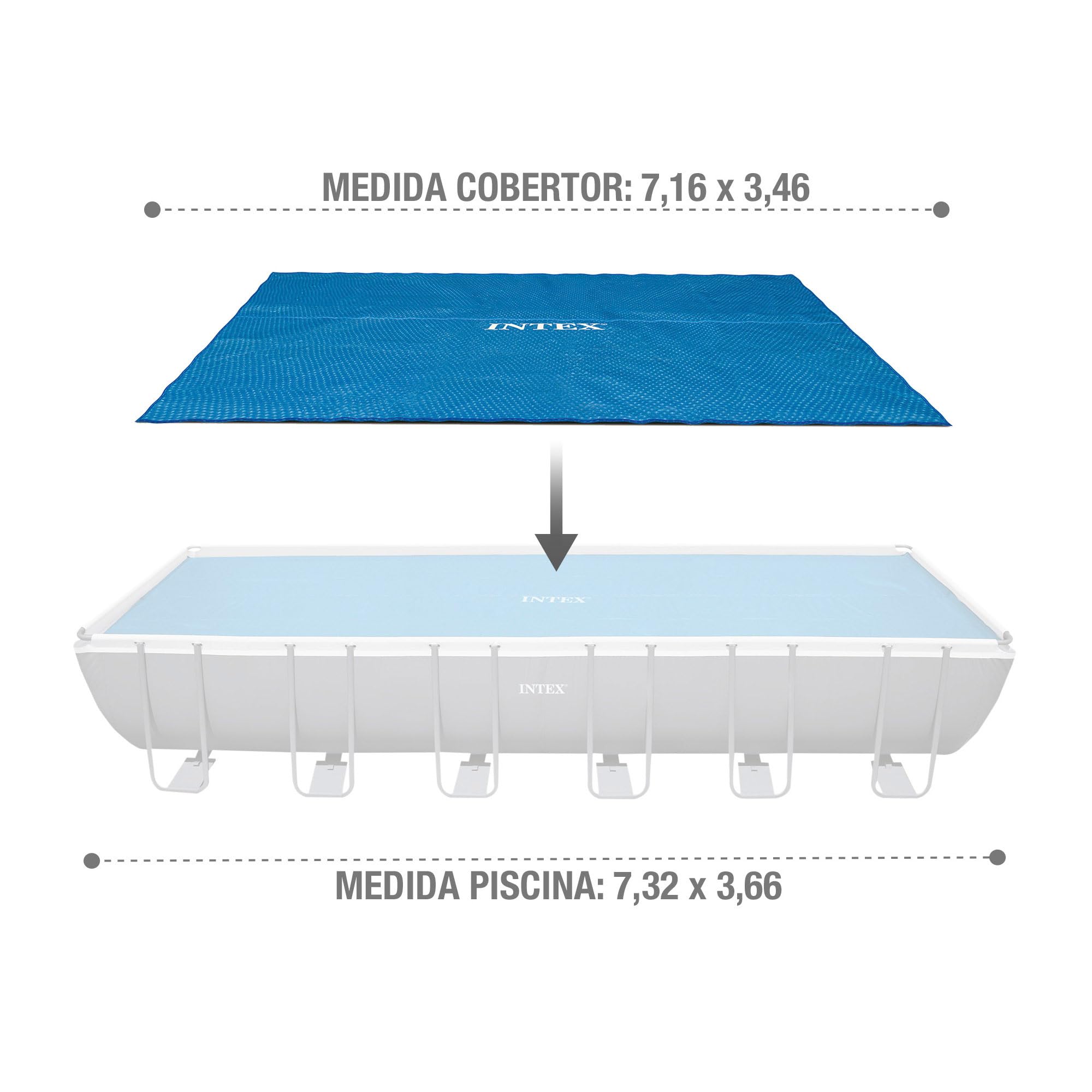 Intex Solarabdeckplane für Ultra Frame rechteckig 732 x 366 cm, Stärke 160 Mikron, Fertigungsmaß: 716 x 346 cm, 28017 Blau