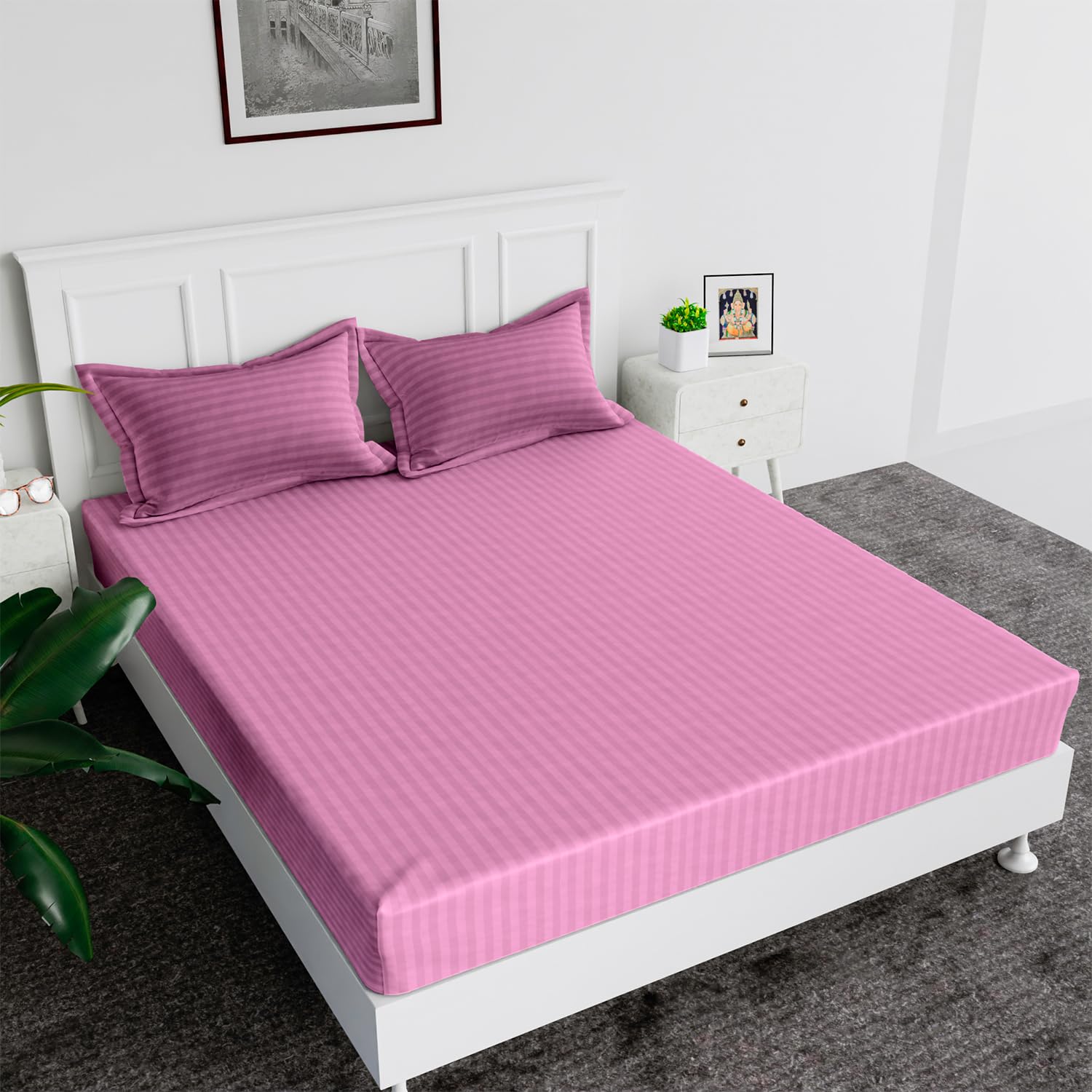 Kuber Industries Double Bedsheet with 2 Pillow Covers | 144 TC Glace Cotton Bedsheet | Satin Striped Bedsheet for Home | Hotel | Bedroom | 90x100 Inch | Pink (B0CDG4RPSZ) Amazon Price History, Amazon Price Tracker