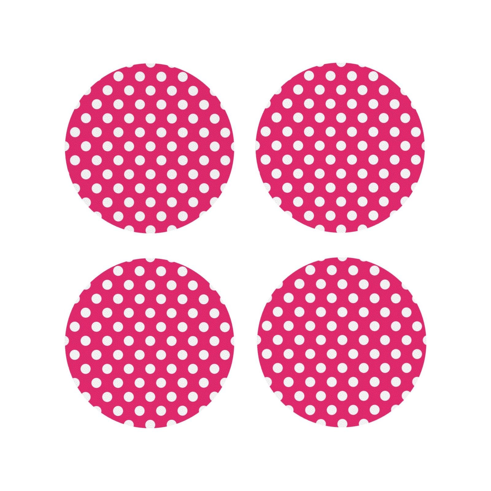 Smazdfxx Women's As Pic Leather Coasters Set Of 4 - Bright Pink Polka Dot Printa Lightweight Drink Coasters For Desk