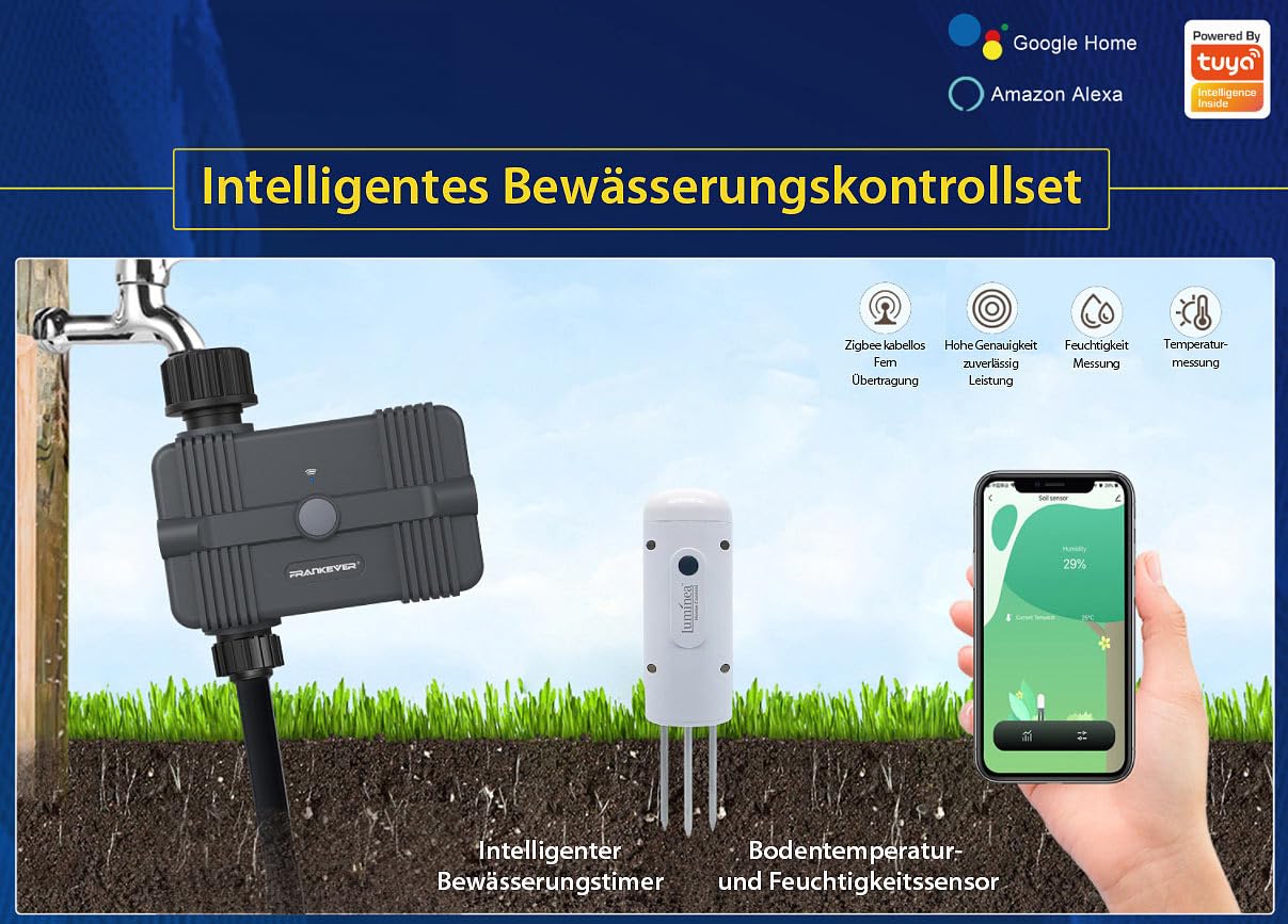 Luminea Home Control Feuchtesensor: 4er-Set smarte ZigBee-Boden-Feuchtigkeits- & Temperatursensoren (Bodensensor, Temperatursensor TUYA, Pflanzen Sensor)