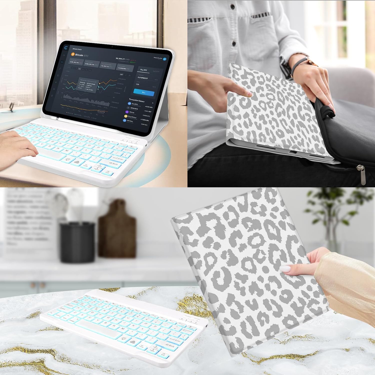 TopPerfekt for iPad Air 11-inch M2 2024/M3 2025 case with 7-Color Backlights Bluetooth Keyboard,Pro 11(4th,3rd,2nd,1stGen 2022/2021/2020/2018) Pencil Holder for Air 4/5th 2020/2022 10.9"-Leopard Grey