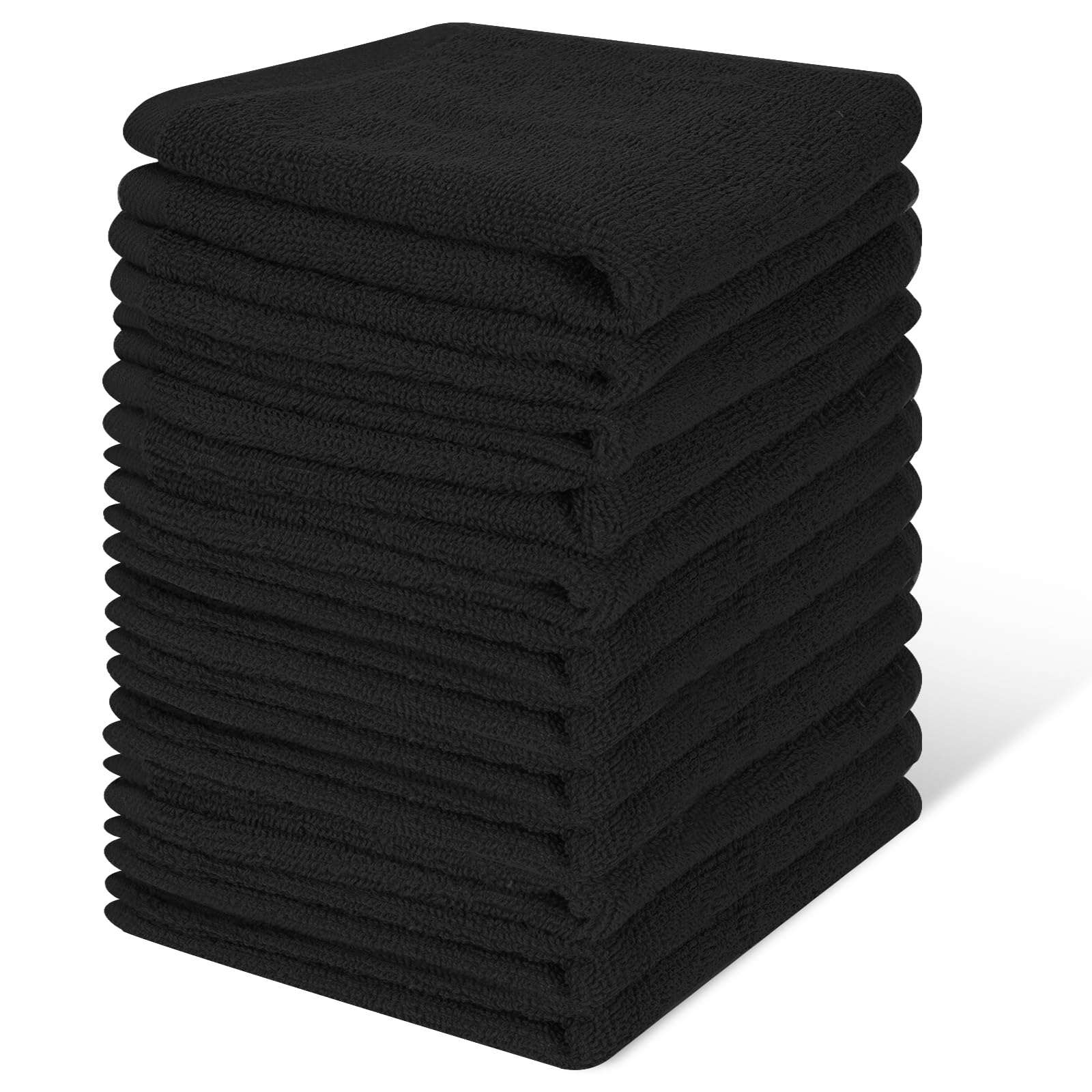 100% Cotton Washcloths Set, 12-Pack Wash Cloths,12x12 Inch Black