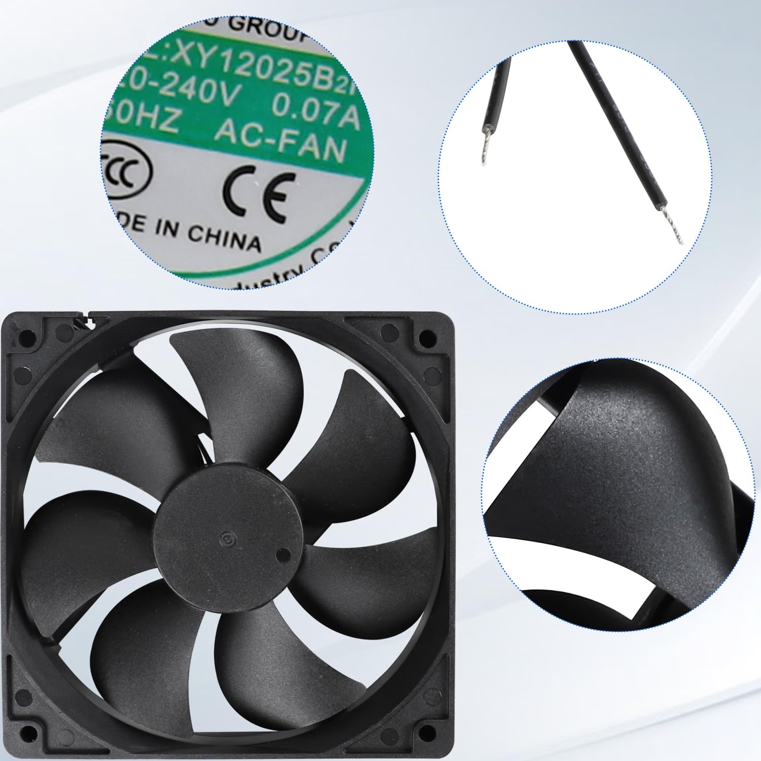 XY12025B2H EC 12025 Ventilador de refrigeración, XY-12025B2H 220-240V 0.07A Piezas de repuesto para gabinete de alto volumen de aire, 50/60Hz, tamaño: 120×120×25mm, 7 aspas de ventilador (2 piezas)