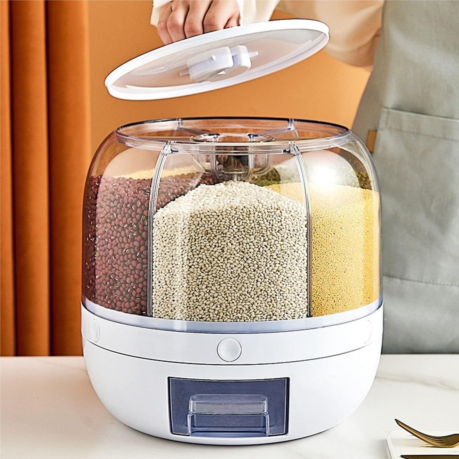 Dispenser Cereali da Colazione Distributore Girevole per Riso E Fagioli Distributore per Cereali Distributore per Contenitori di Stoccaggio Cereali A 6 Griglie Contenitore Cereali(27cm)