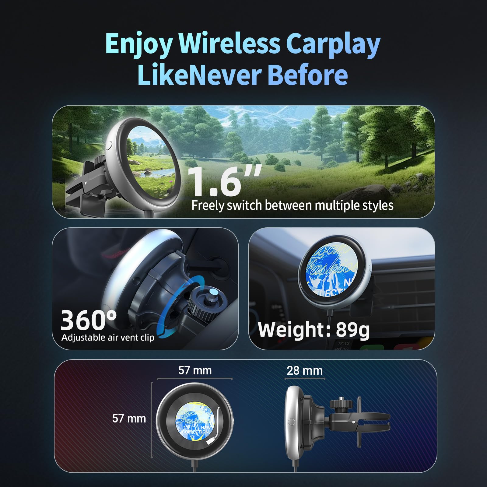 OTTOCAST Adattatore Carplay Wireless Clip, Dongle Wireless CarPlay Plug & Play con Display Elettronico può Mostrare Orologio Immagini Copertina di Album Musicali Compatibile con Auto con Wired CarPlay