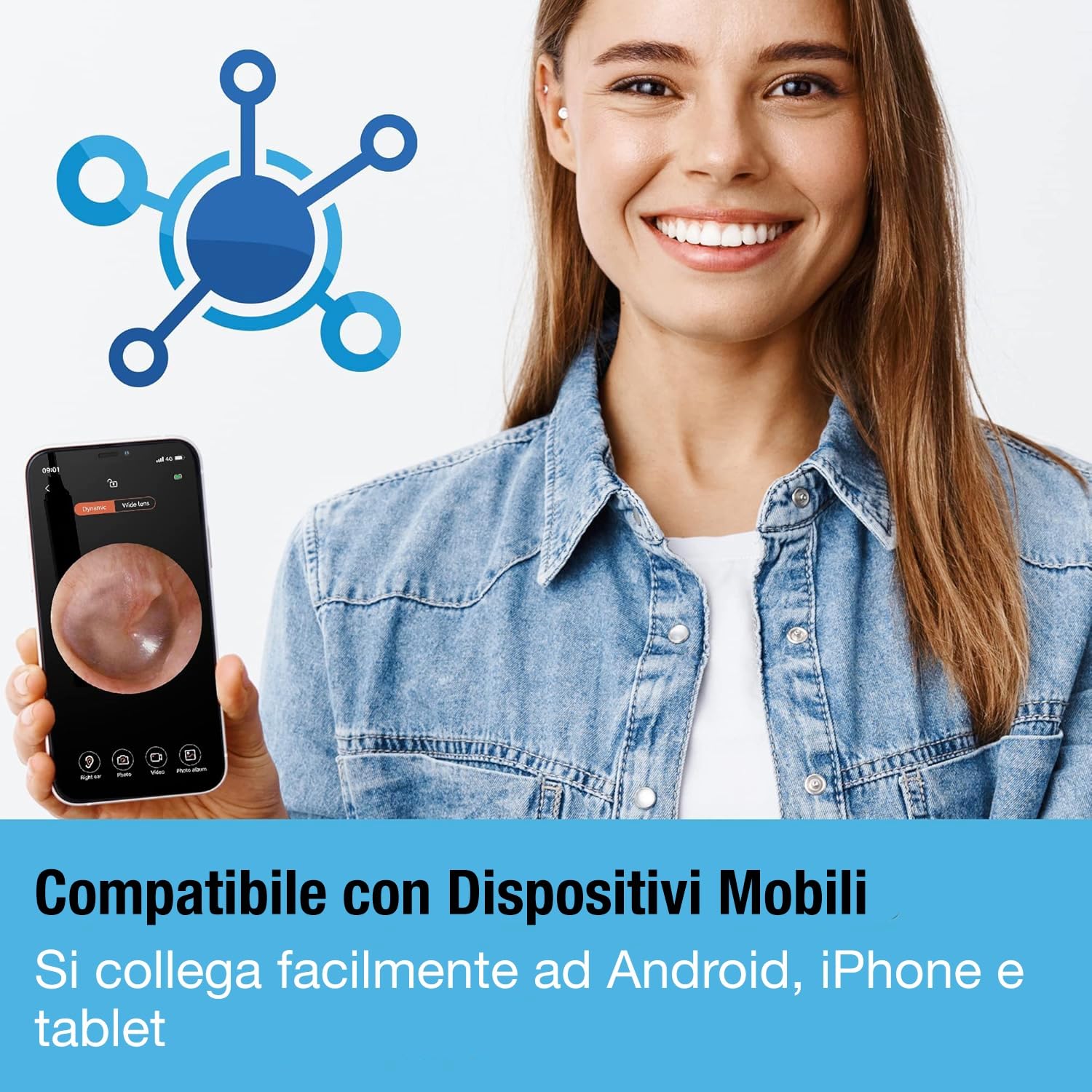 Tilcare Strumento per la Rimozione Cerume con Telecamera - Sistema per Irrigazione dell'Orecchio per Adulti e Bambini - Include Bacinella, Siringa, Kit Curette, Asciugamano e 30 Punte Monouso
