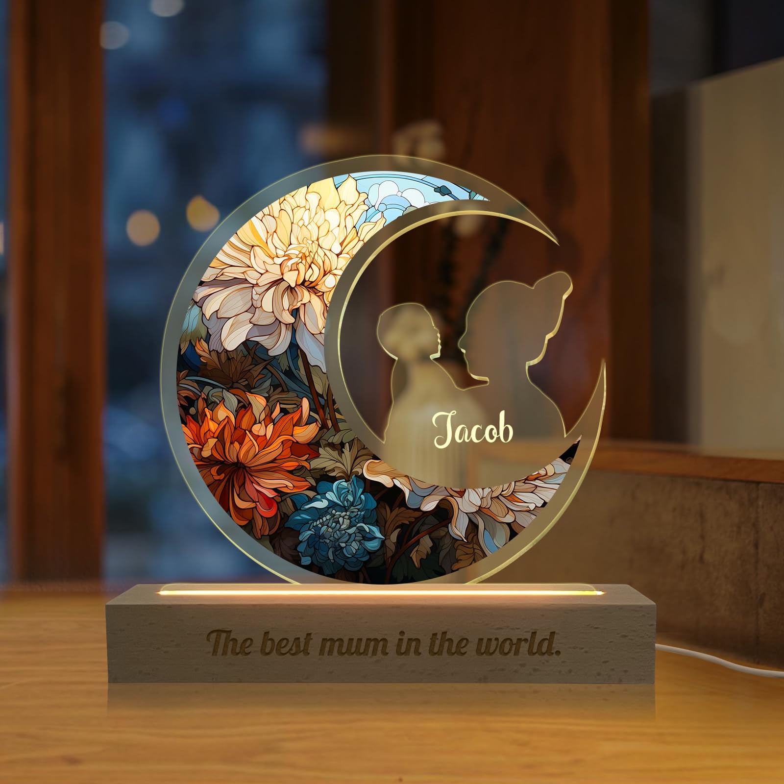 Custom Acrylic Moon Night Light with Text, Personalised Name Acrylic Night Light for Mum, Customised Night Light Bedroom Decoration, Personalised Gifts for Mum, MotherS Day, Birthday, Christmas