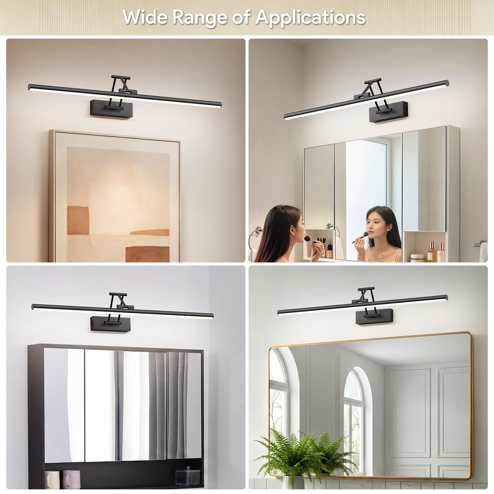 Klighten LED Spiegellampe Bad 70cm, Drehung Spiegellampen Spiegel für bad IP44, Spiegelleuchte Badezimmer 24W 1650 LM, LED Badspiegelleuchten Badezimmerspiegel, Kaltes Weiß 5500K, Schwarz