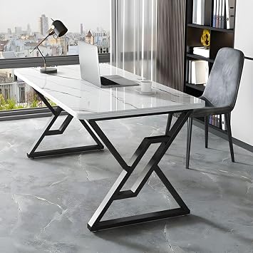 LAKIQ Modern Glass Top Home Office Computer Desk Rectangular Writing Desk Computer Desktop Table Rectangle Gaming Desk - Without Chair White, 39.4" L x 19.7" W x 29.5" H