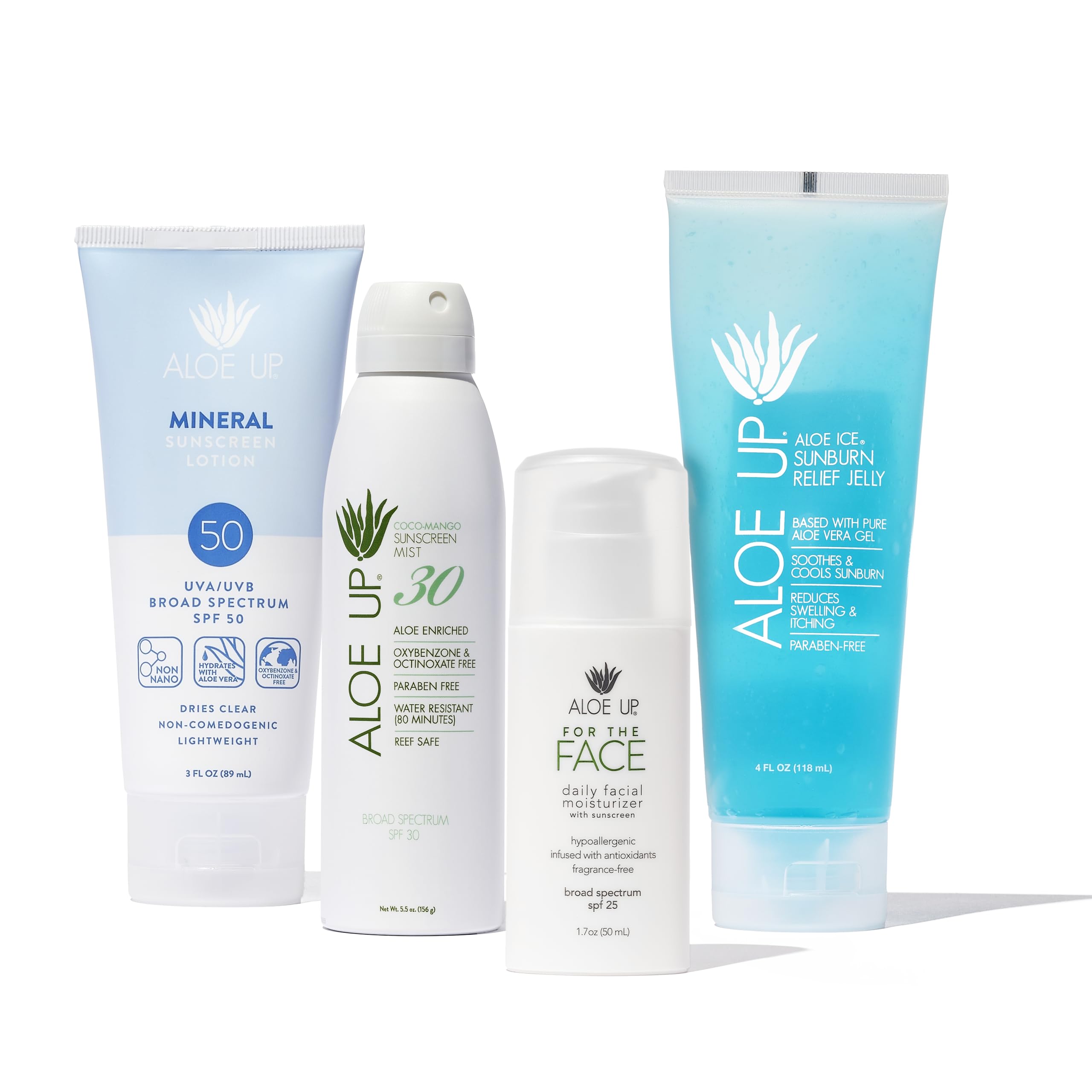 ALOE UP Suncare Bundle - Mineral Sunscreen Lotion SPF 50 White Collection Sunscreen Spray SPF 30 Aloe Ice