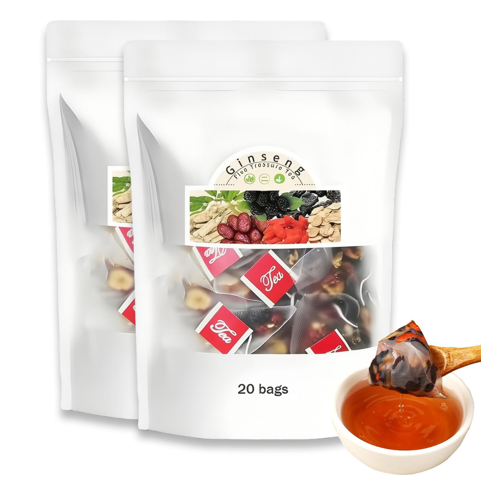 Formula Ginseng Five Treasure Tea Combination Wolfberry Tea Chinese Formulatea for Men and Women (2Boxes)