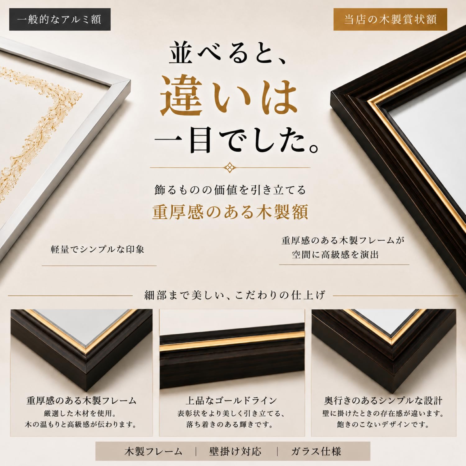 Amazon.co.jp: 【国産高級木製額縁】B4サイズ対応 縦横OK 賞状・証書