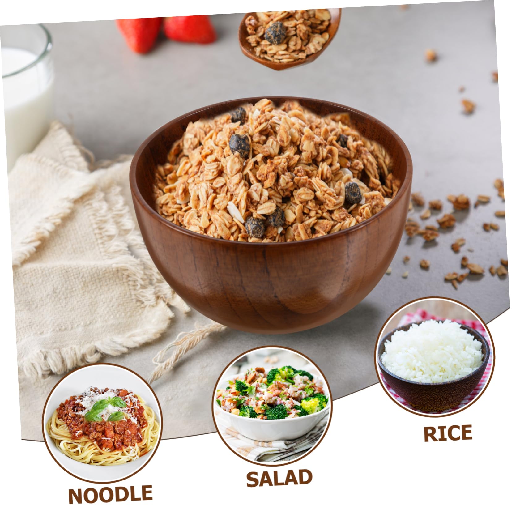 Amosfun 5 Piezas Bol De Madera Tazones Para La Cocina Tazón De Pan De Madera Ensaladera Tazón De Frutas Cuenco De Para Servir Cuencos De Tazón Para Servir Ensalada Bochas