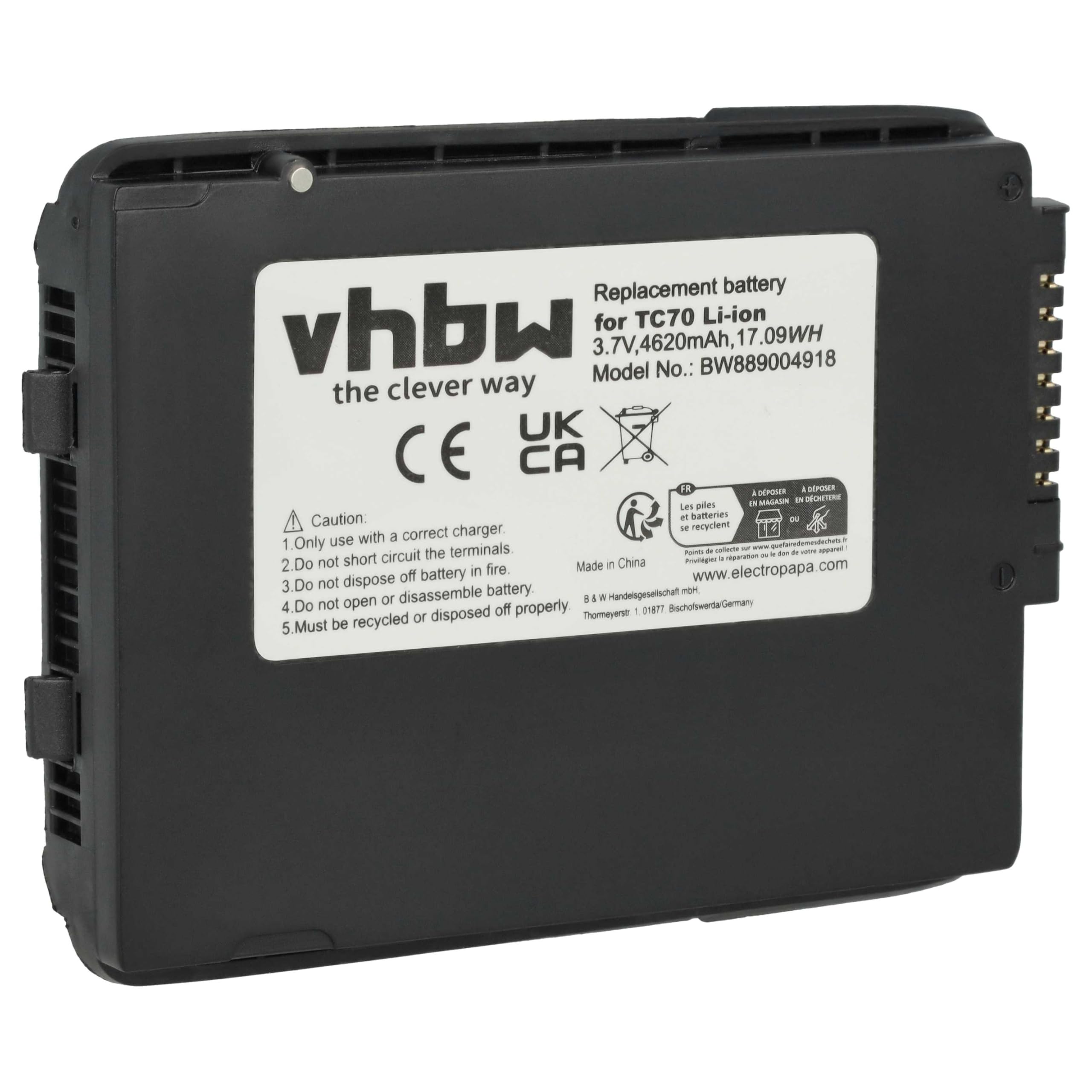 vhbw Bateria zamienna do Zebra 82-171249-02, BT-000318, BTRY-TC7X-46MAH-01 do skanera kodów kreskowych POS (4620 mAh, 3,7 V, Li-Ion)