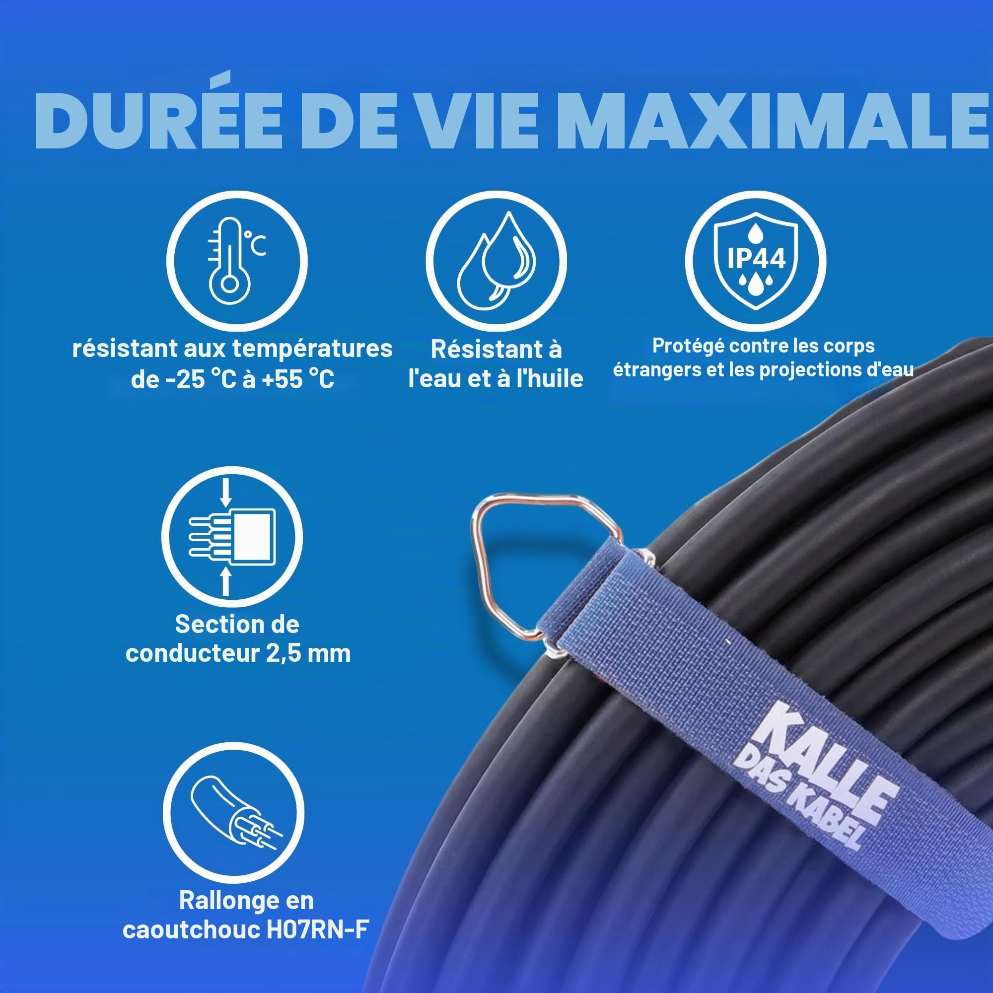 Kalle Das Kabel H07RN-F Rallonge en caoutchouc CEE 2,5 mm² 230 V Câble de camping , 230 voltsV