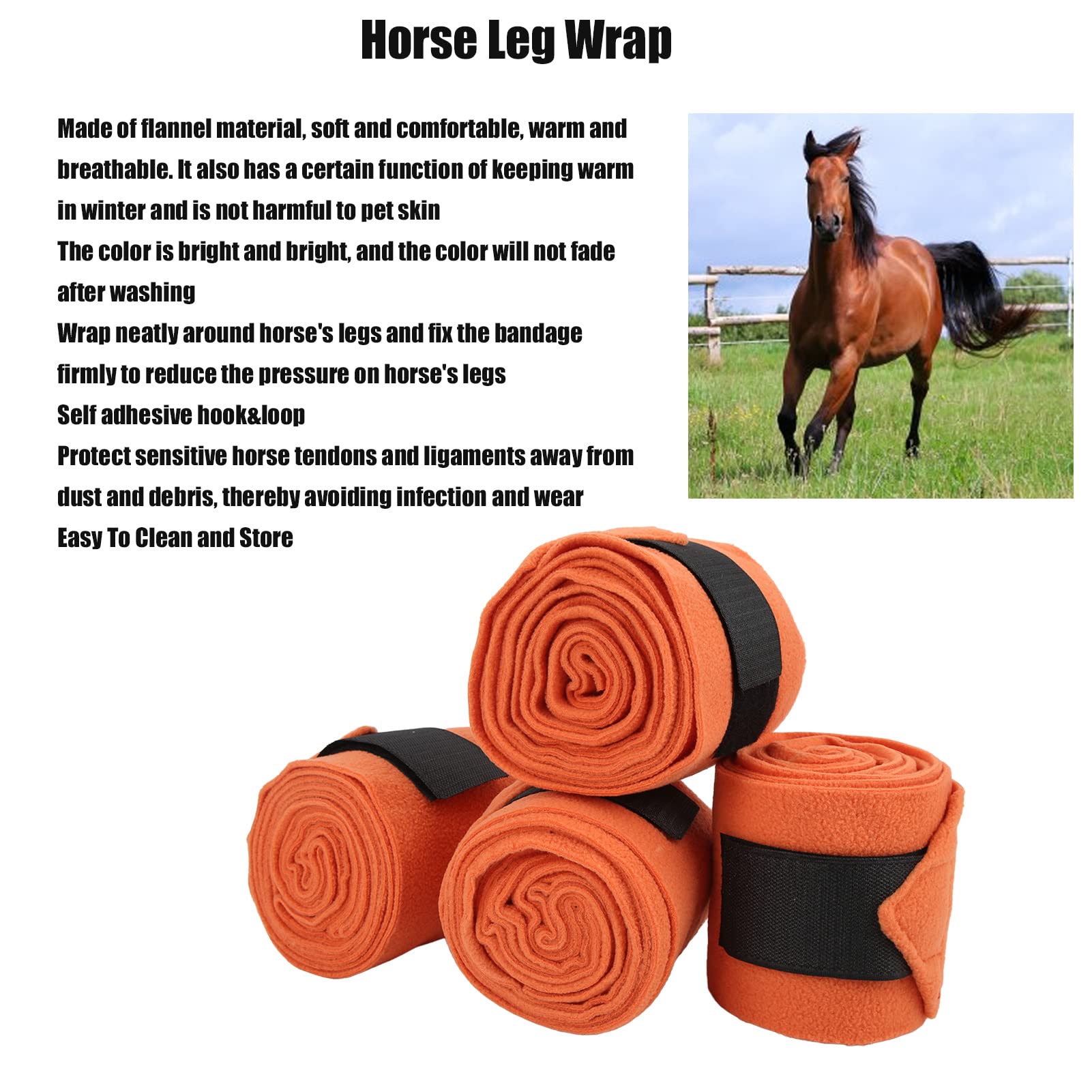 Horse Leg Wrap, Protective Self Adhesive Fleece Horse Leg Wraps Double Sided Warm for Exercising for Riding for Training (Orange)