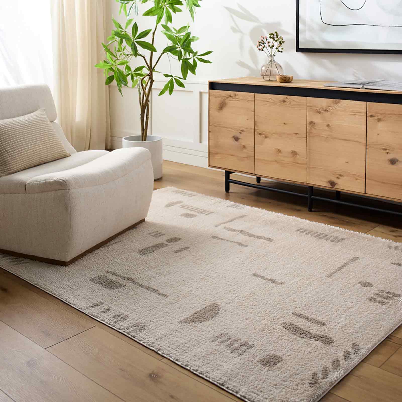 Livabliss Beige/Grey Fossay Shag-Washable Modern High Pile Rug - 160 X 213 Cm