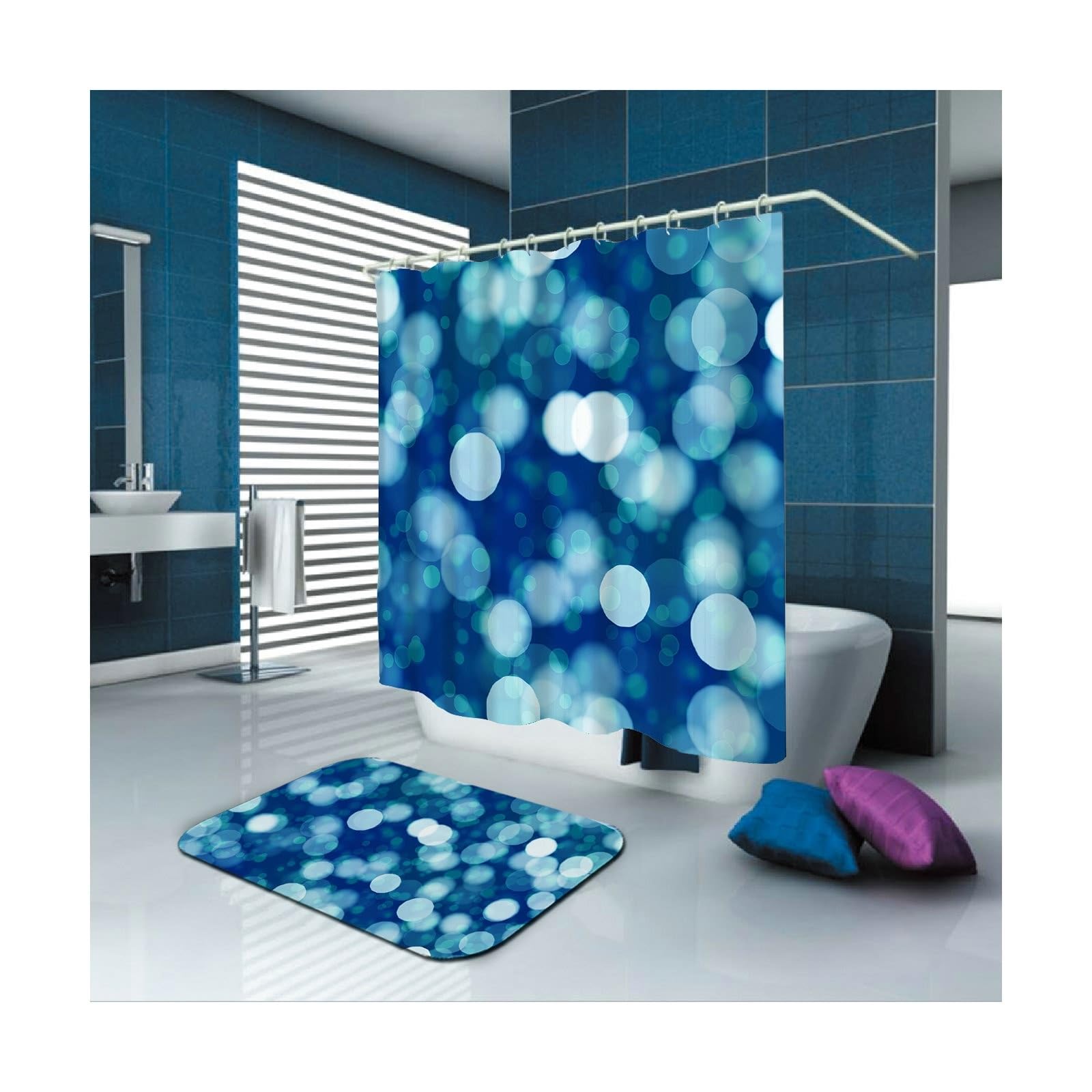 Rideau de douche anti-moisissure lavable en polyester noir et blanc