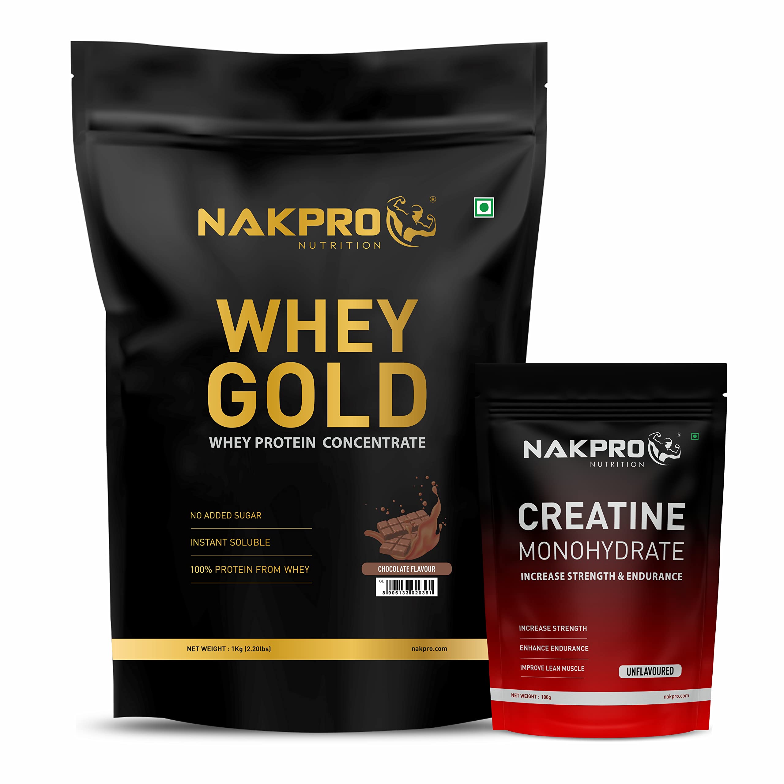 Nakpro Gold 100% Whey Protein Concentrate, 1 Kg Chocolate with 100g Creatine - Unflavored | Easy Mixing, Low Carbs, Easy Digesting Whey Protein Supplement Powder (Combo Pack) (B0C1H6WQWK) Amazon Price History, Amazon Price Tracker