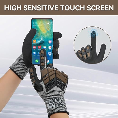 Miniatura 5 de Guantes de trabajo de seguridad, guantes de impacto para hombres y mujeres, resistentes a los cortes, antideslizantes, resistentes con agarre de