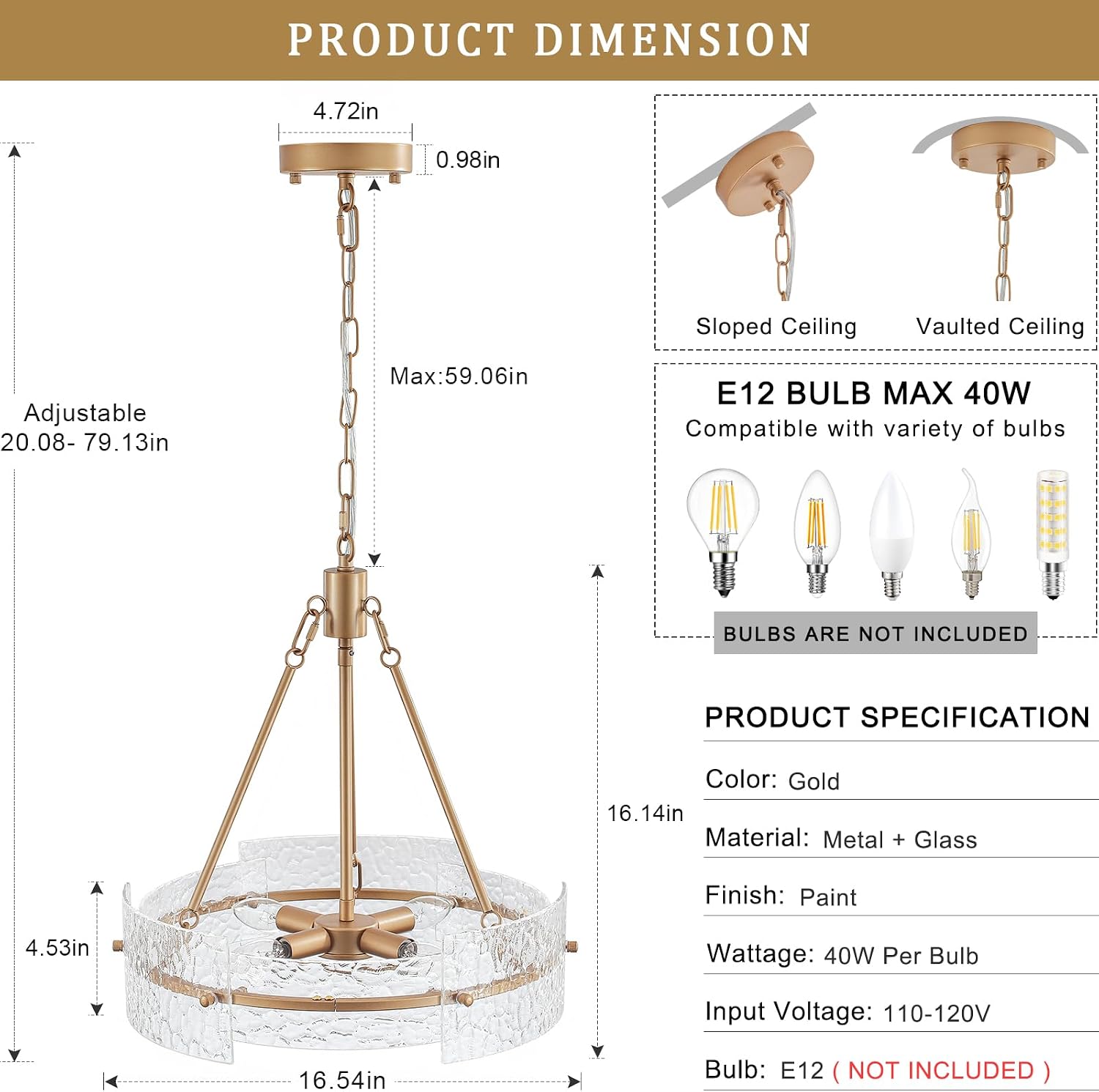 Glass Gold Chandelier Drum Modern Chandeliers for Dining Room Chandelier Over Table 4 Lights Farmhouse Light Fixtures Hanging Round Pendant Lighting for Kitchen Island Living Room Foyer Entryway