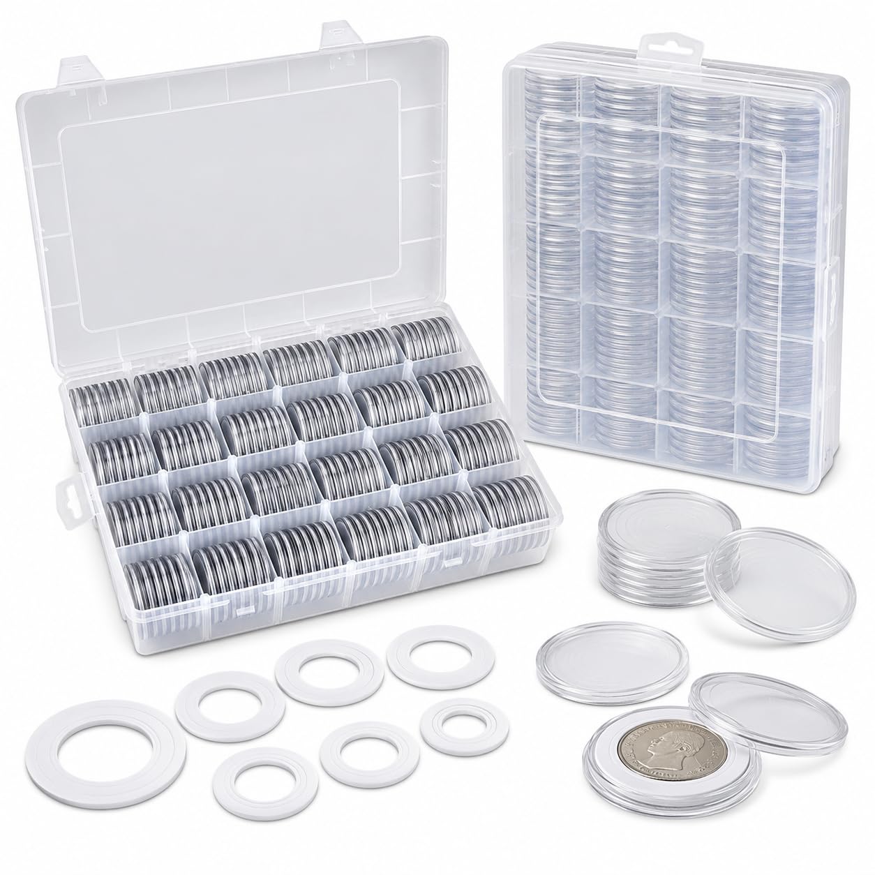 FULLCASE Coin Capsules for Collectors, 168-Piece Storage Case,Fits 20-46mm