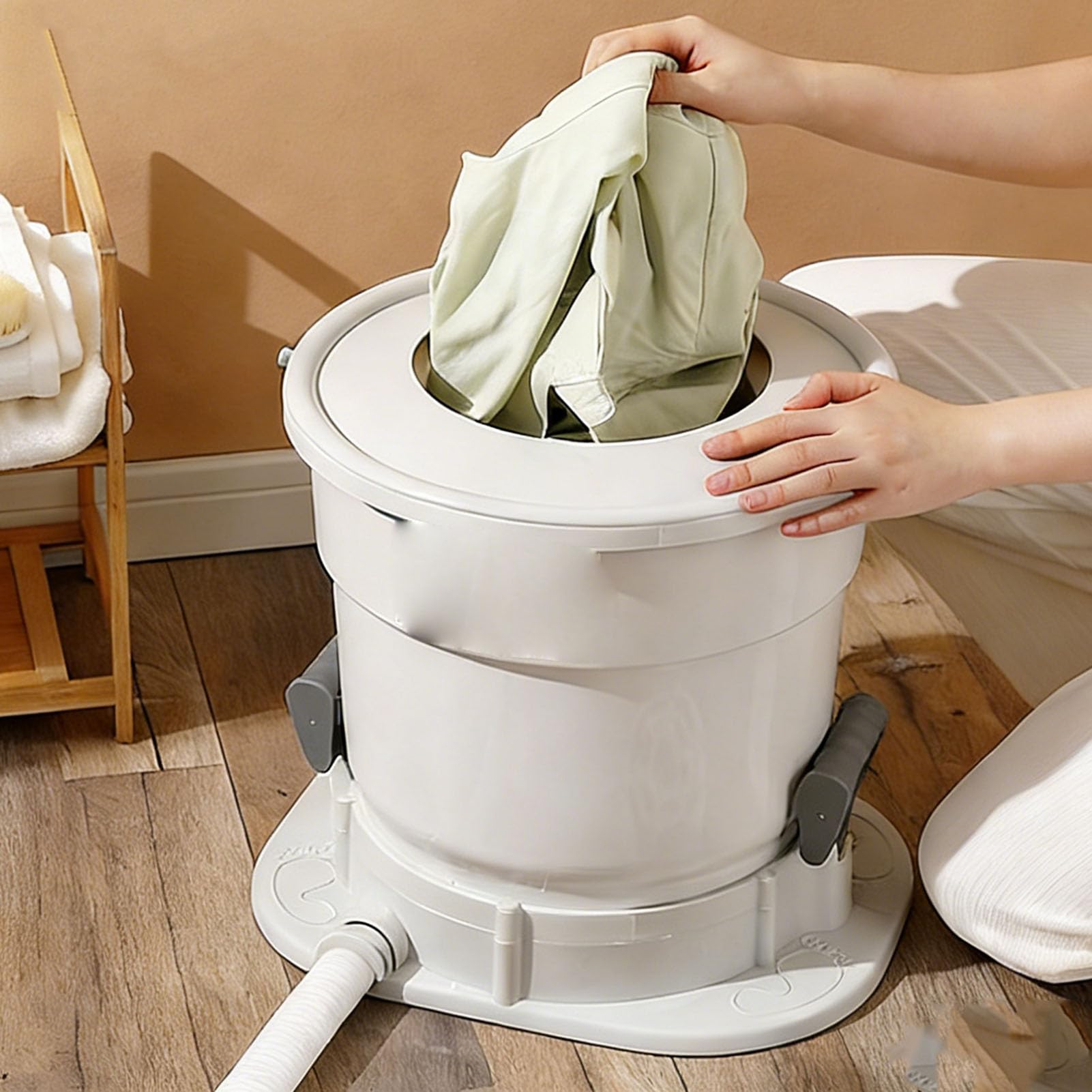 Sèche-linge Manuel Portable sans électricité Nécessaire avec Couvercle Transparent, Tuyau de Drainage de 4,9 Pieds pour Appartements, Dortoirs, Camping, Camping-car, Déshydrateur