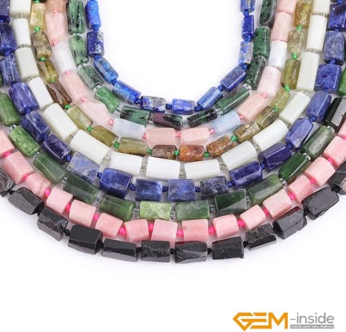Miniatura 7 de GEM-Inside - 31 cuentas de chakra de columna de tubo de forma libre facetadas de tono azul natural de 15 pulgadas para hacer joyas, hebra completa