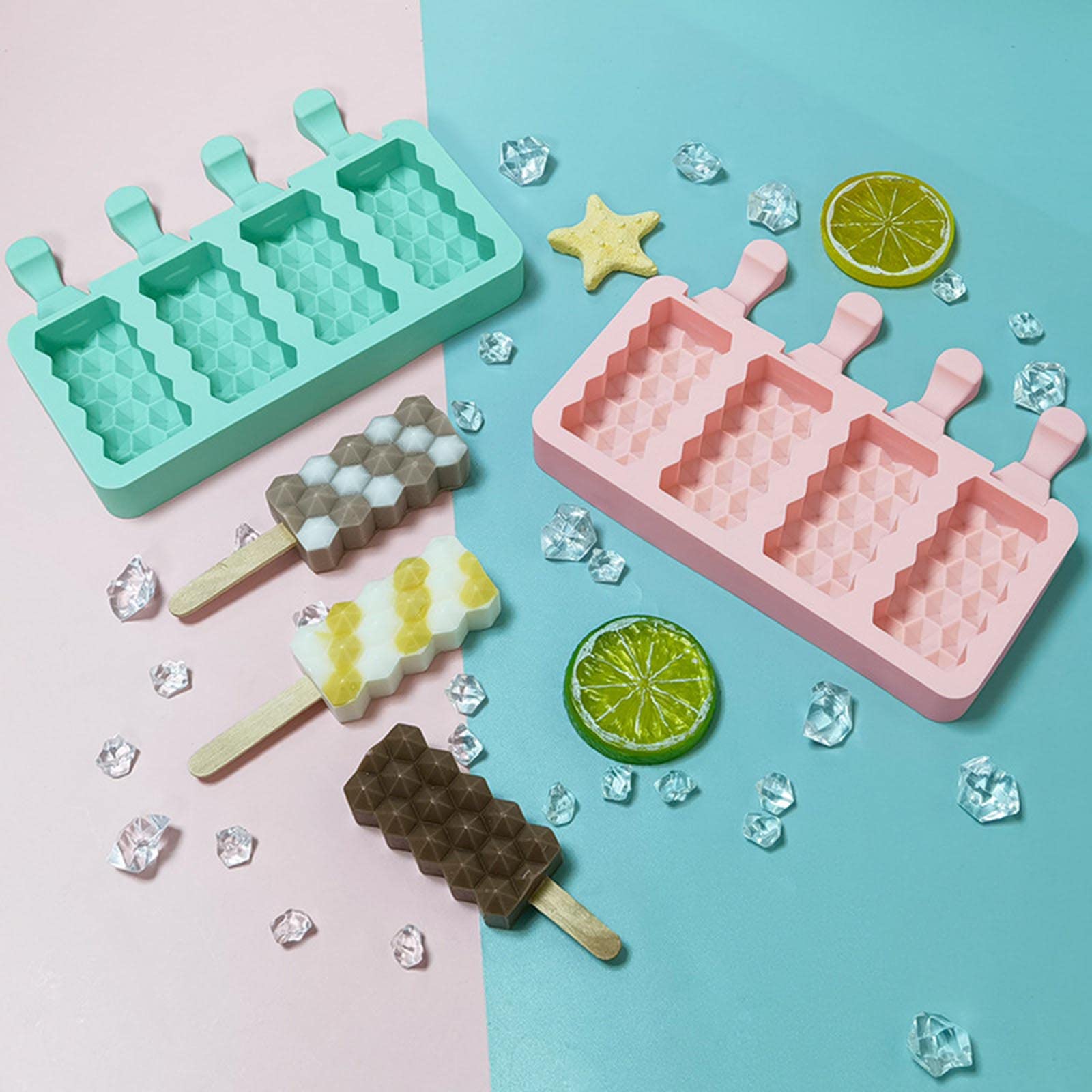 4 Hohlräume Eis am Stiel Form Antihaft Hausgemachte Dessert Ice-Pop for Kinder Küche liefert(A)