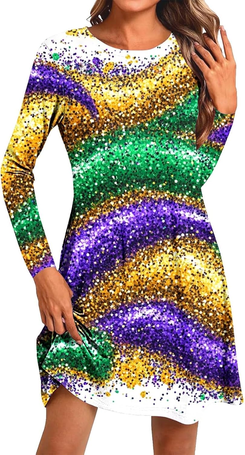 Dress for Mardi Gras Women Carnival Themed Party Dress Casual Long Sleeve Classy Outfit for Madi Gras Women Winter