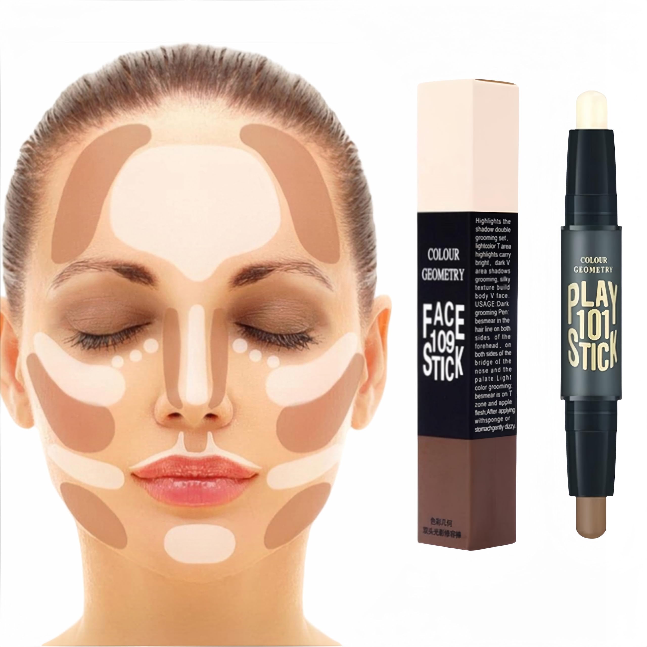 3-in-1 Contour Stick Set – Highlighter, Blush & Contour, Wasserfest, Für Alle Hauttypen, Cremig & Leicht