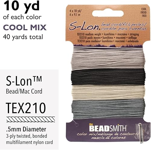Miniatura 9 de The Beadsmith S-Lon - Paquete múltiple con 4 colores (Evergreen Mix) - Tex210, 18 cables, 0.197 in de diámetro, 10 yardas por color - para cuerdas,