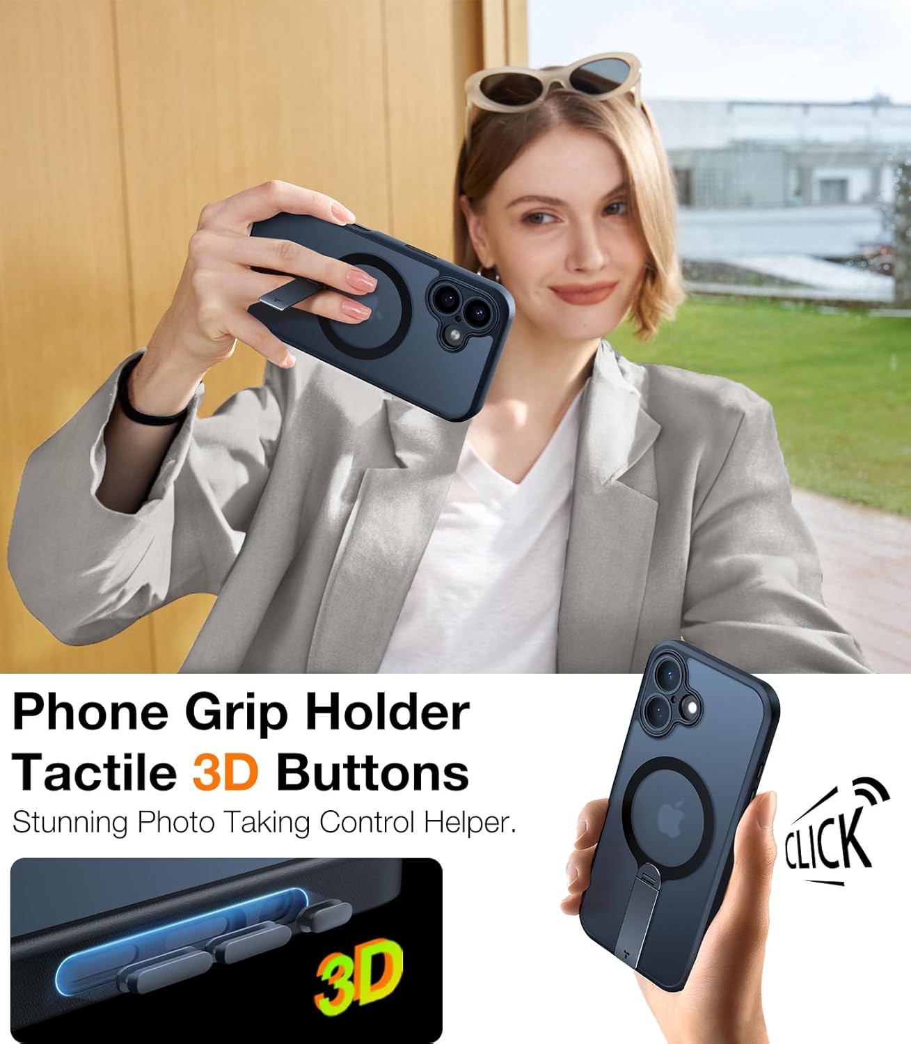 TORRAS Magnetic 360°Stand Case for iPhone 16 Case, [Full Camera Protection] [Fit for MagSafe][16FT Mil-Grade Drop Protection] Slim Frosted Case for 16 iPhone Phone Case with Kickstand (6.1"), Black