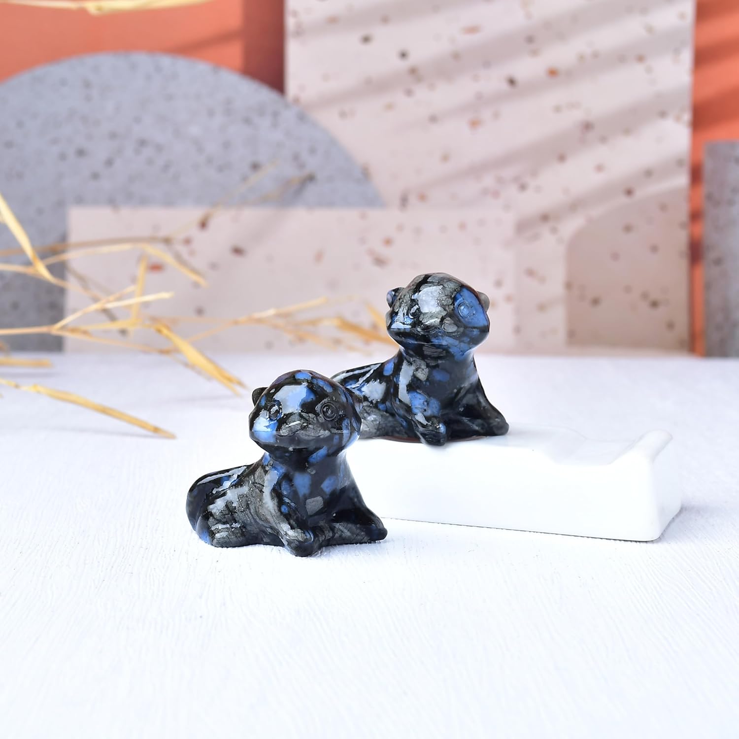 Blue Amphibole Otter Figurine - Hand Carved Healing Crystal Otter Statue, Lucky Gemstone Sculpture for Home Office Desk Decor, Spiritual Gift for Animal Lovers & Nature Enthusiasts - Image 5