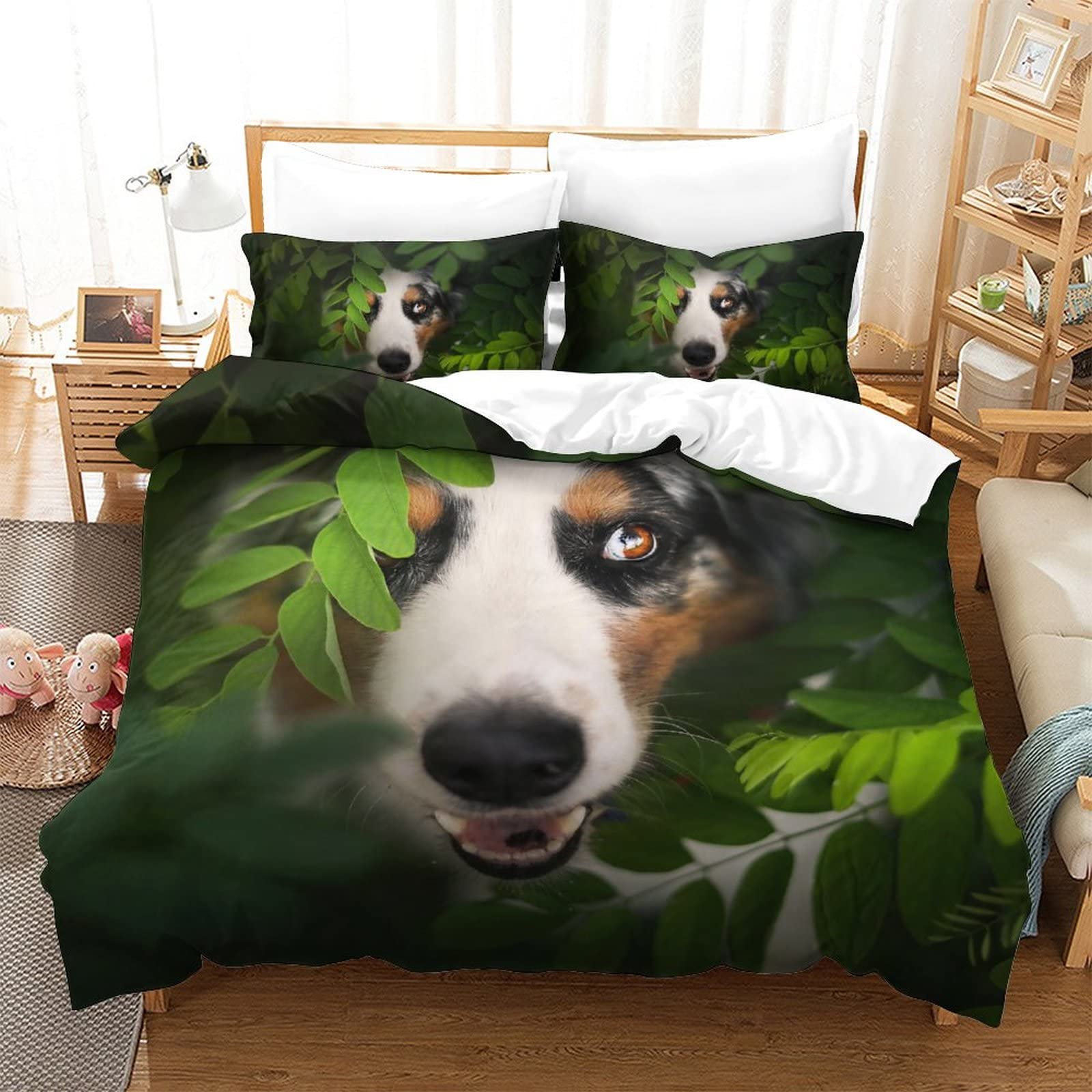Housse de couette imprimée en 3D motif Berger Australien ensemble de literie 3 pièces 200x200