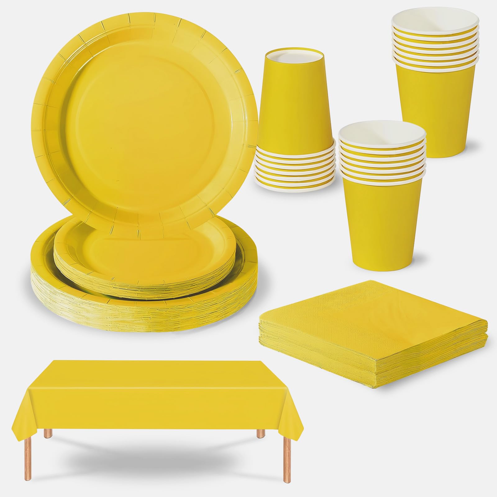Set Stoviglie Per Feste POPOYU 69 Pezzi Giallo - Piatti, Bicchieri, Tovaglioli E Tovaglia Per 16 Ospiti | Compleanni, Matrimoni - Foto 9