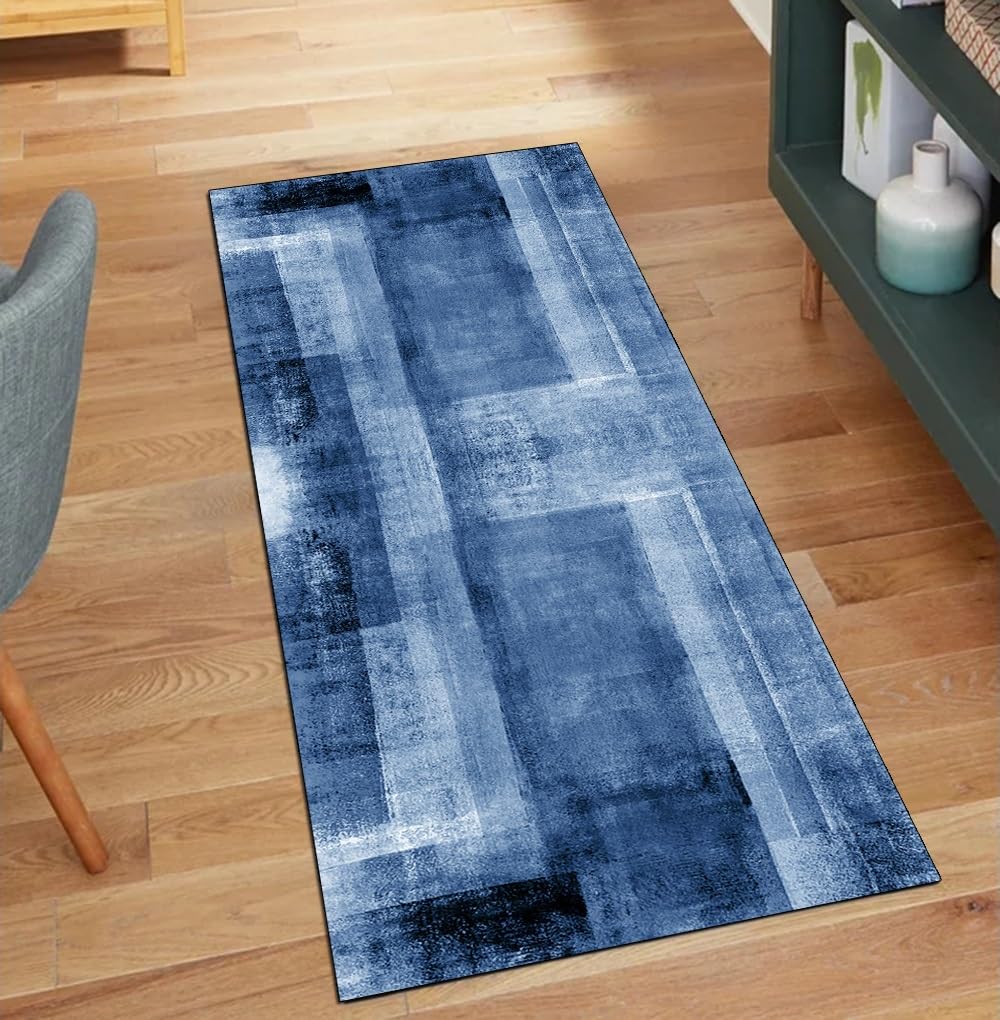Alfombra de pasillo para cocina antideslizante 100 x 260 cm transitable azul
