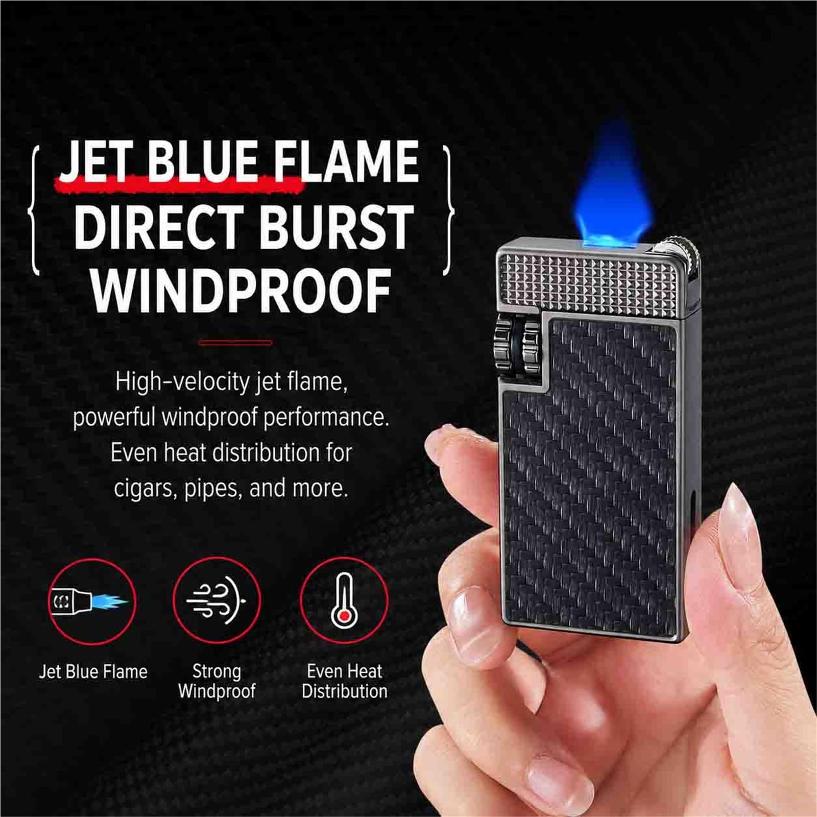 Encendedor de butano recargable, resistente al viento, llama azul plana para uso en exteriores, ideal para camping, asar y fumar, herramienta de llama duradera y fiable
