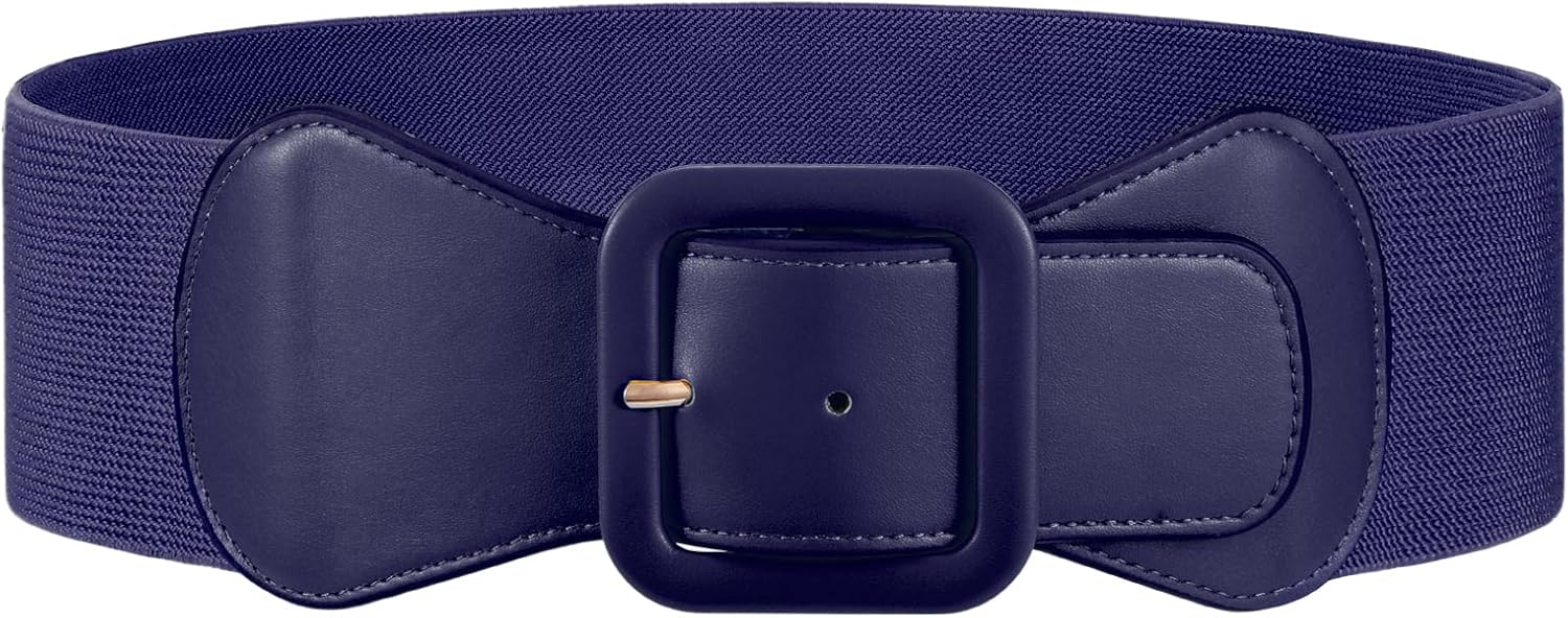 JASGOOD Women Elastic Wide Belt Stretchy Vintage Waist Belt for Dress with Fashion Square Buckle