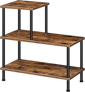 HOOBRO Narrow Side Table, Slim Bedside Table, Small Storage Side Table with 3-Tier Shelves, Industrial Sofa Side Table for Small Spaces, Living Room, Sturdy, Easy Assembly, Rustic Brown EBF68BZ01